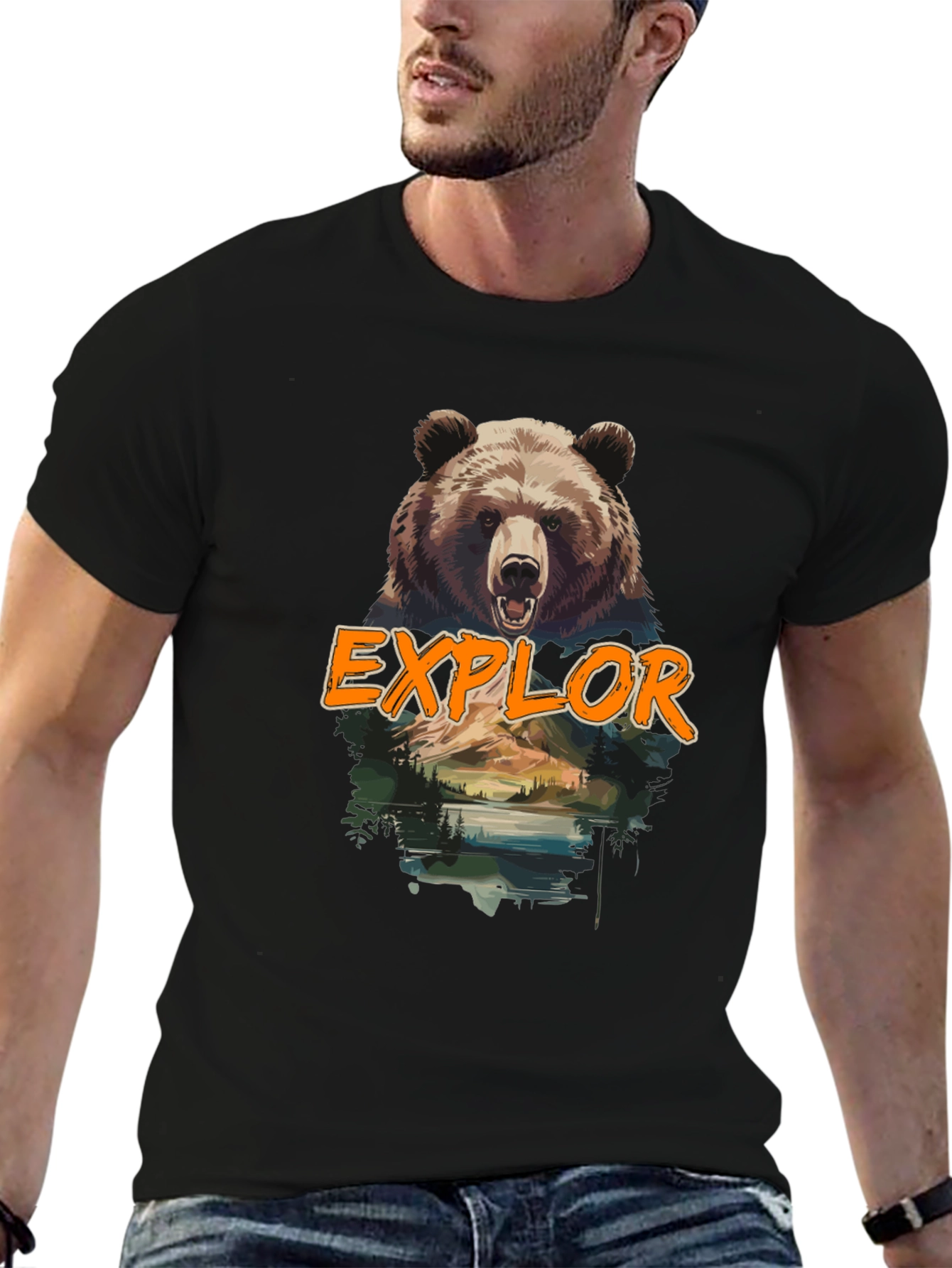 Black Explore Bear Graphic Tee - Nature Adventure Shirt view 6