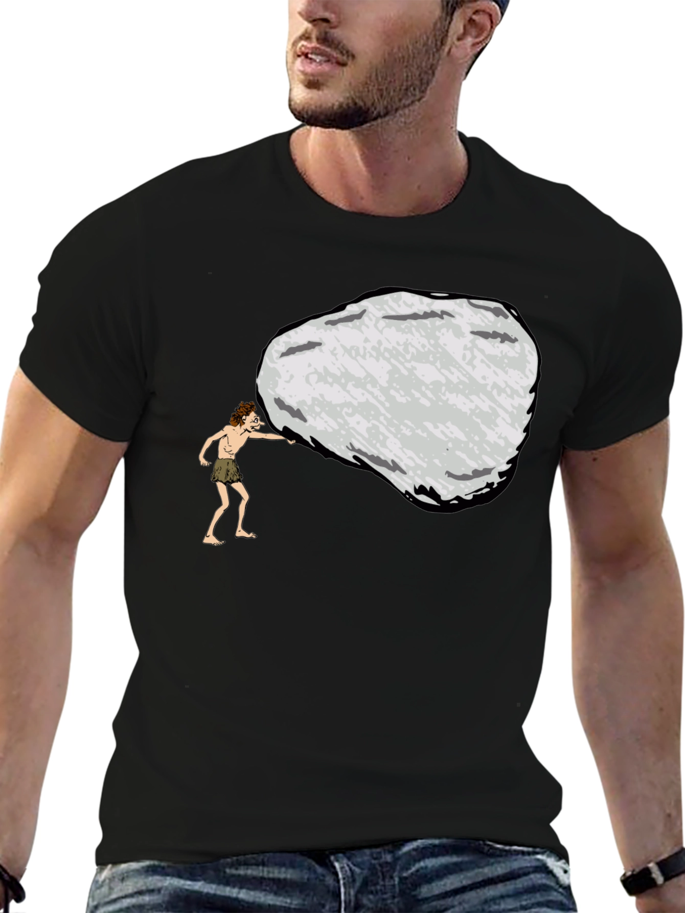 Black Caveman Pushing Boulder Graphic Tee view 6