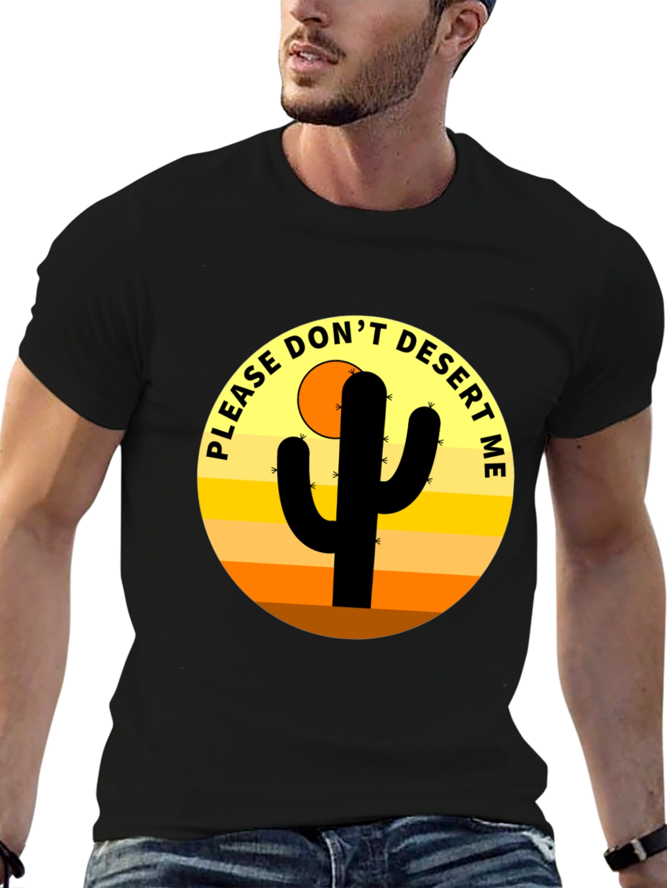 Black Cactus Desert Graphic Novelty Men's T-Shirt view 6