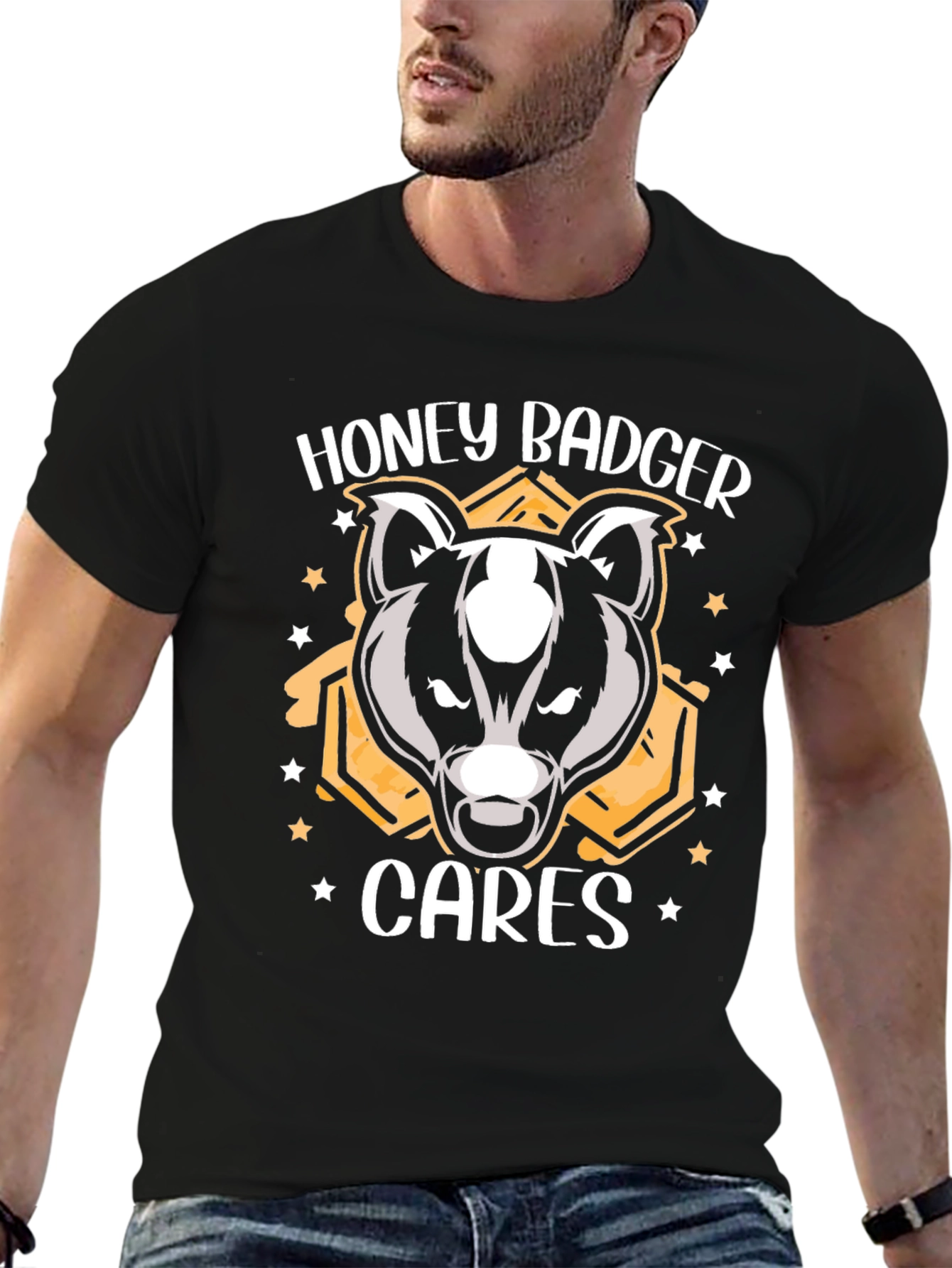 Black Honey Badger Cares Graphic Tee - Black Cotton T-Shirt view 6