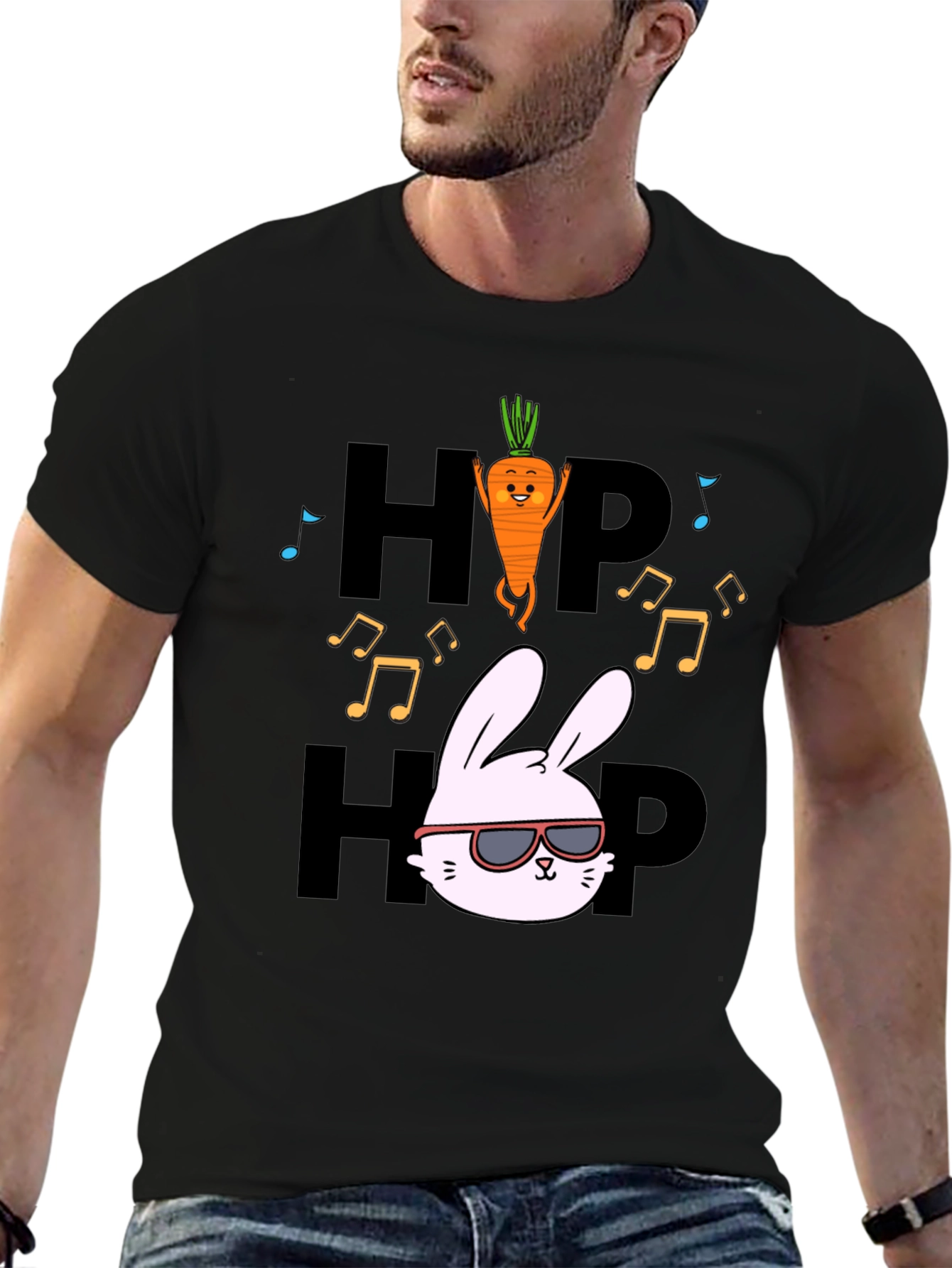 Black Hip Hop Bunny Carrot Music Black T-Shirt view 6