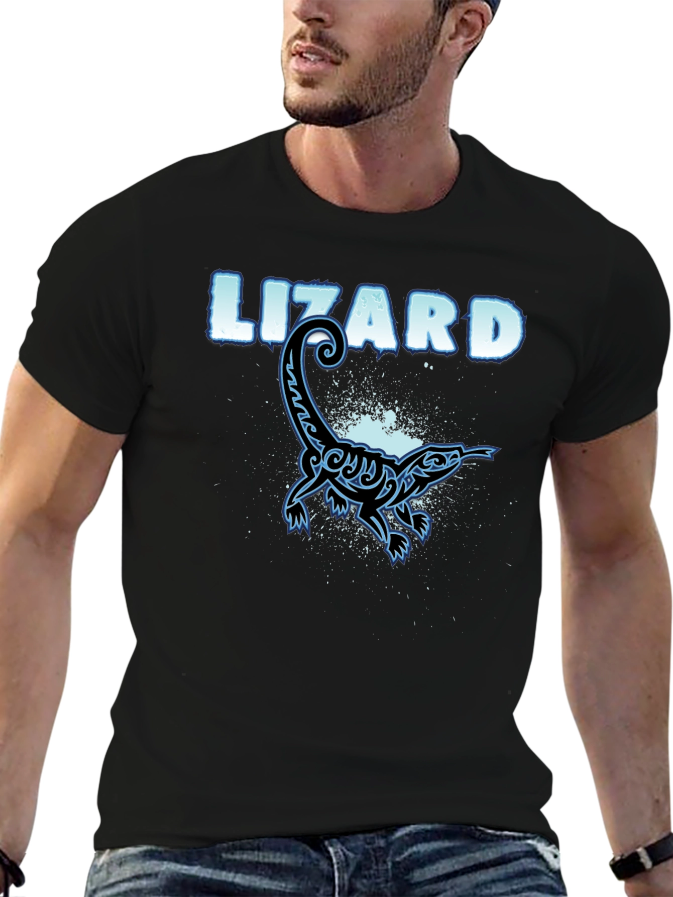 Black Cool Lizard Graphic T-Shirt - Black Cotton Tee view 6