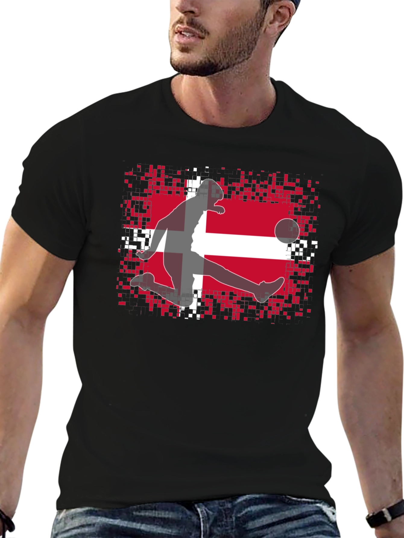 Black Denmark Flag Soccer Black T-Shirt view 6