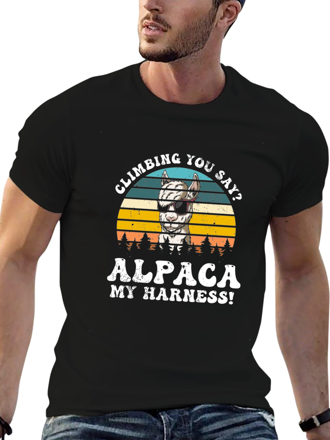 Black Climbing Alpaca My Harness T-Shirt view 6