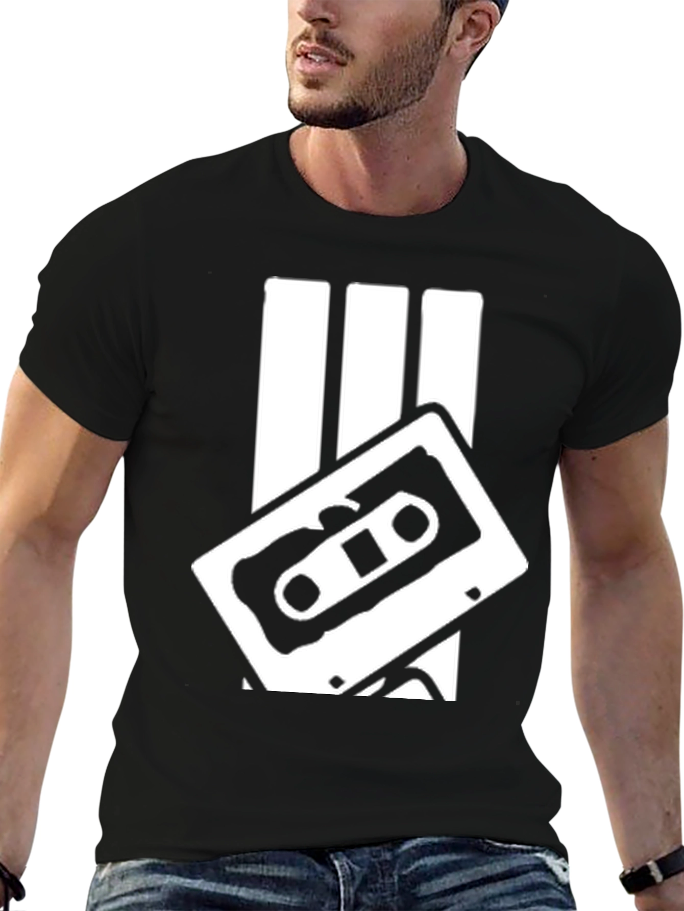 Black Retro Cassette Tape Graphic Tee - Black Cotton Blend view 6
