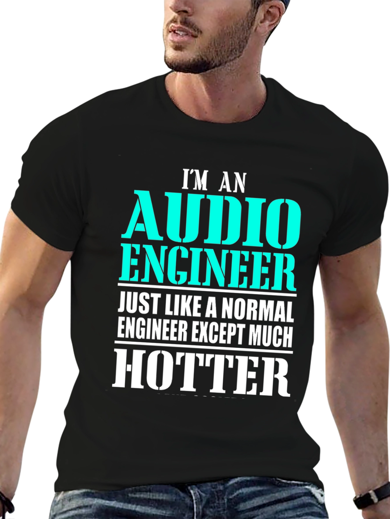 Black Audio Engineer Hotter Black T-Shirt Funny Gift view 6