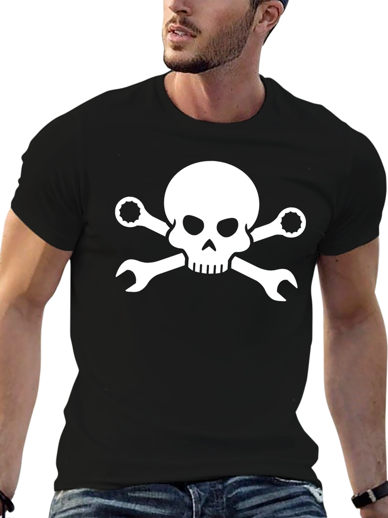 Black Skull & Wrenches Graphic Tee - Mechanic's Humor view 6