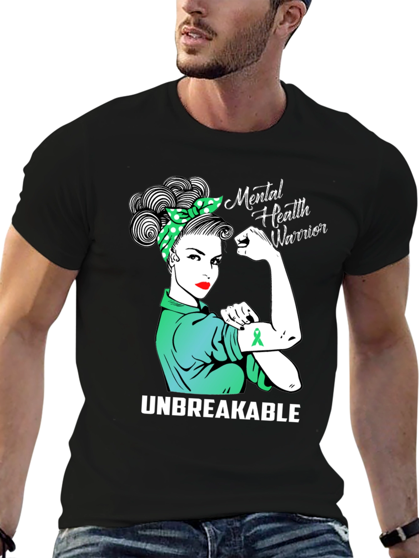 Black Mental Health Warrior Unbreakable T-Shirt view 6