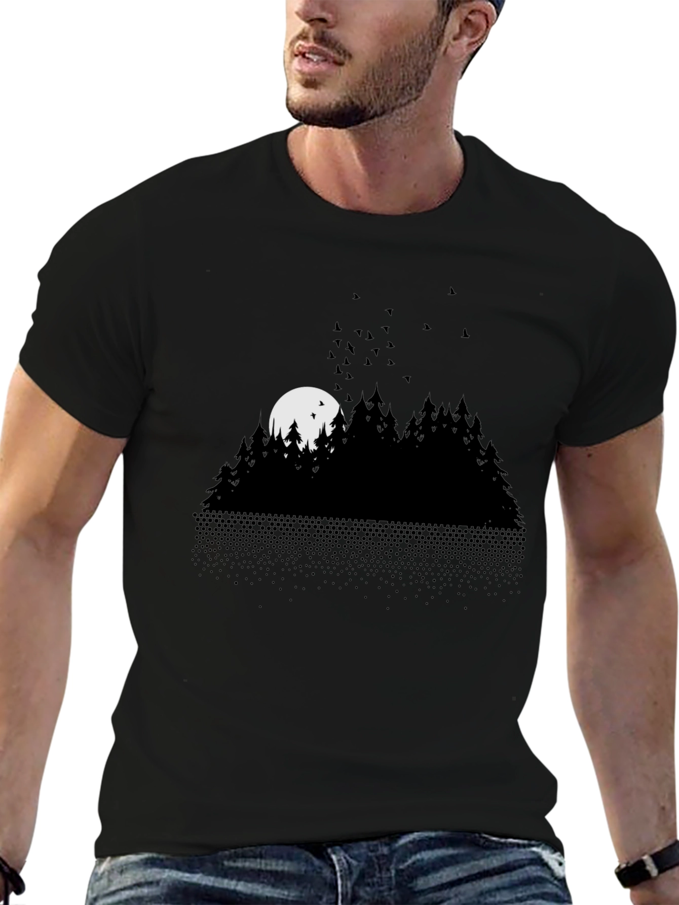 Black Midnight Forest Graphic Tee - Black view 6