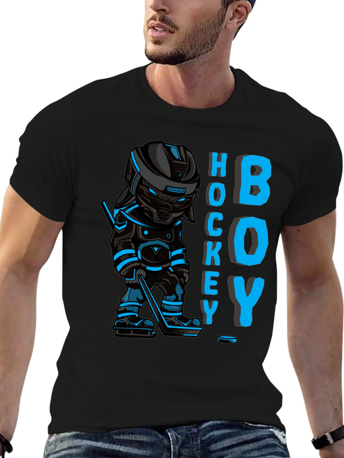 Black Hockey Boy Graphic T-Shirt view 6