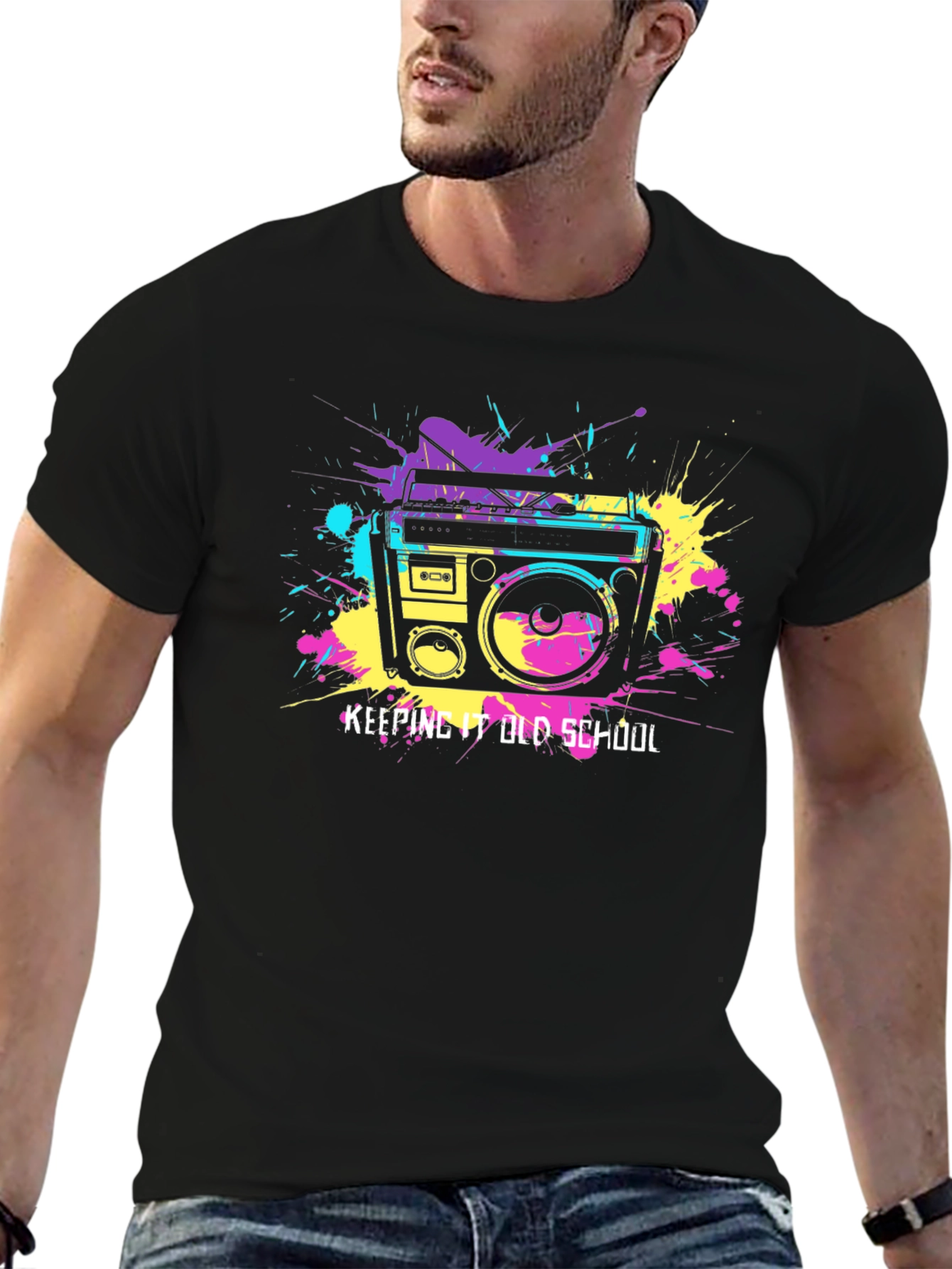 Black Retro Boombox Graphic Tee - Keeping it Old School Style view 6