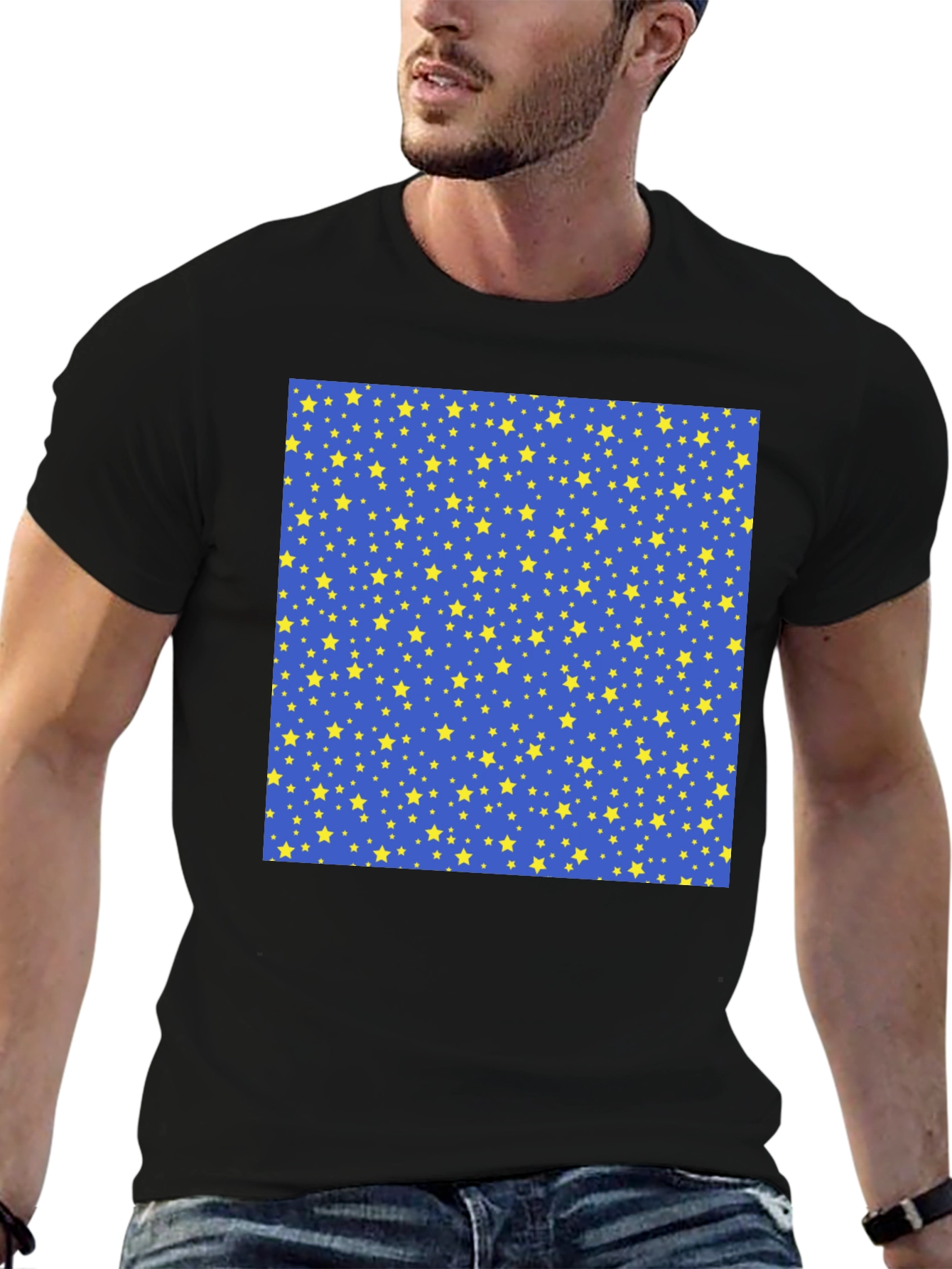 Black Starry Night Patterned T-Shirt view 6