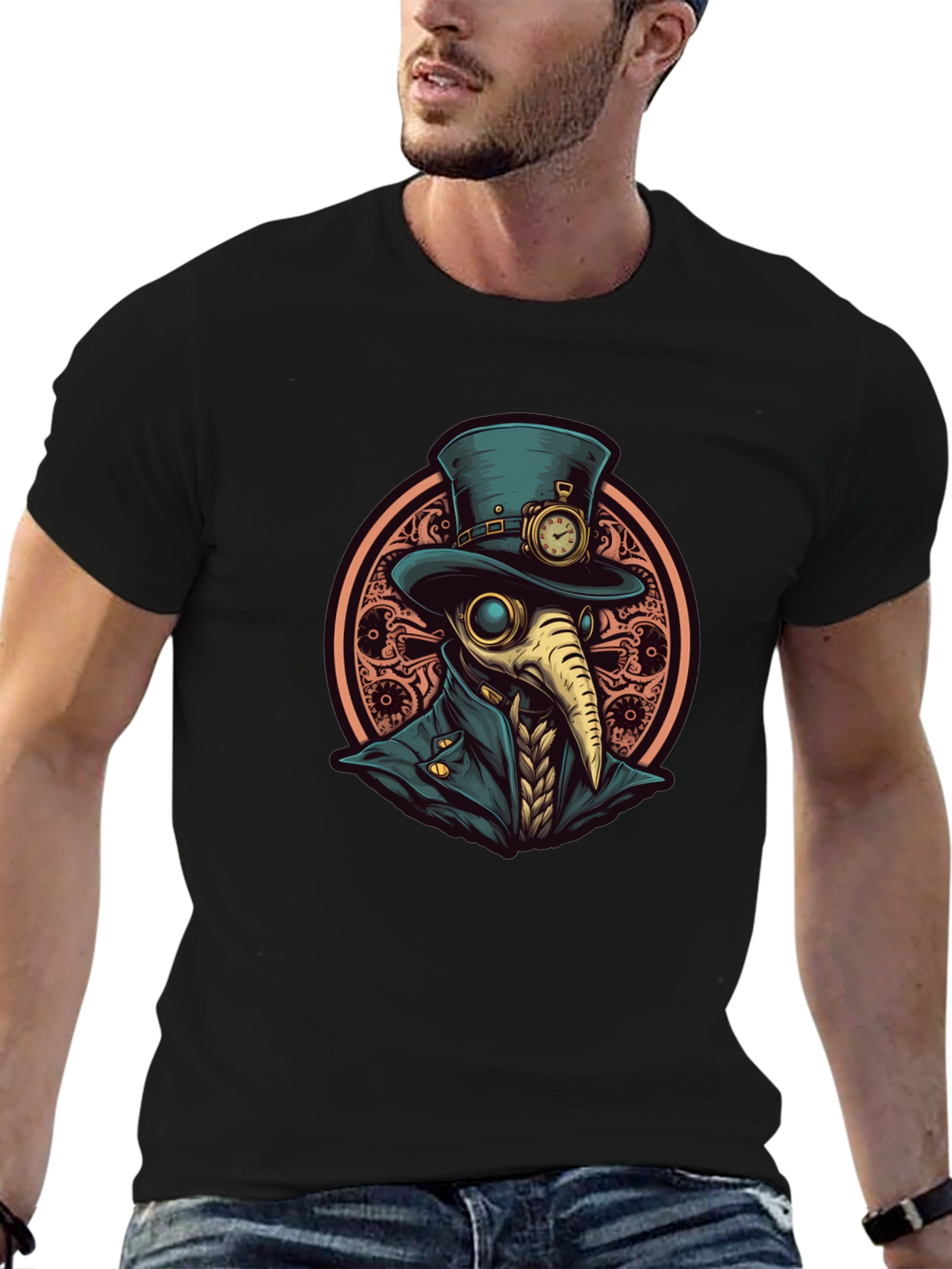 Black Steampunk Plague Doctor Graphic Tee - Black view 6
