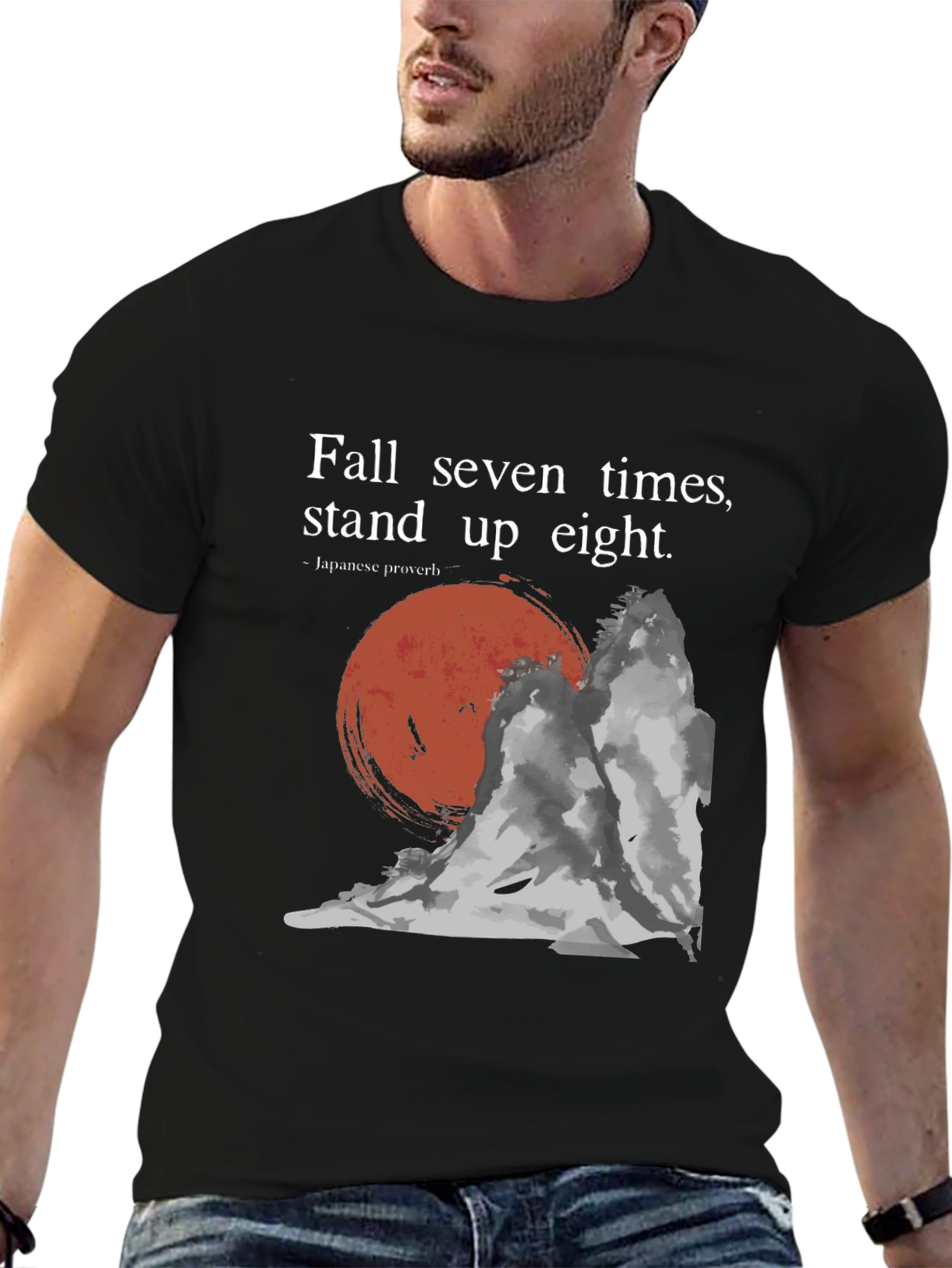 Black Resilience T-Shirt: Fall Seven, Stand Eight - Japanese Proverb view 6