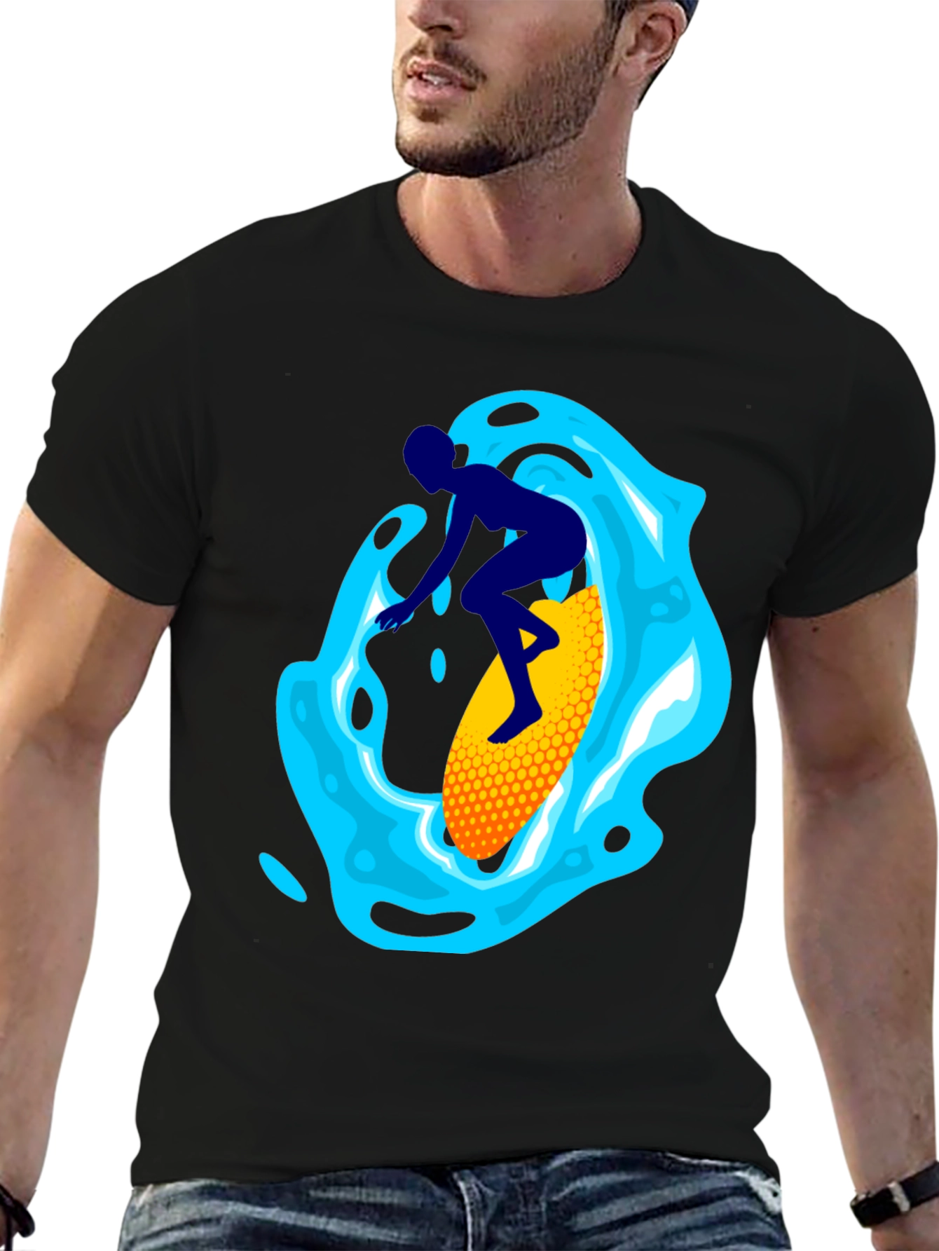 Black Surfer Graphic Tee - Black Cotton Blend view 6