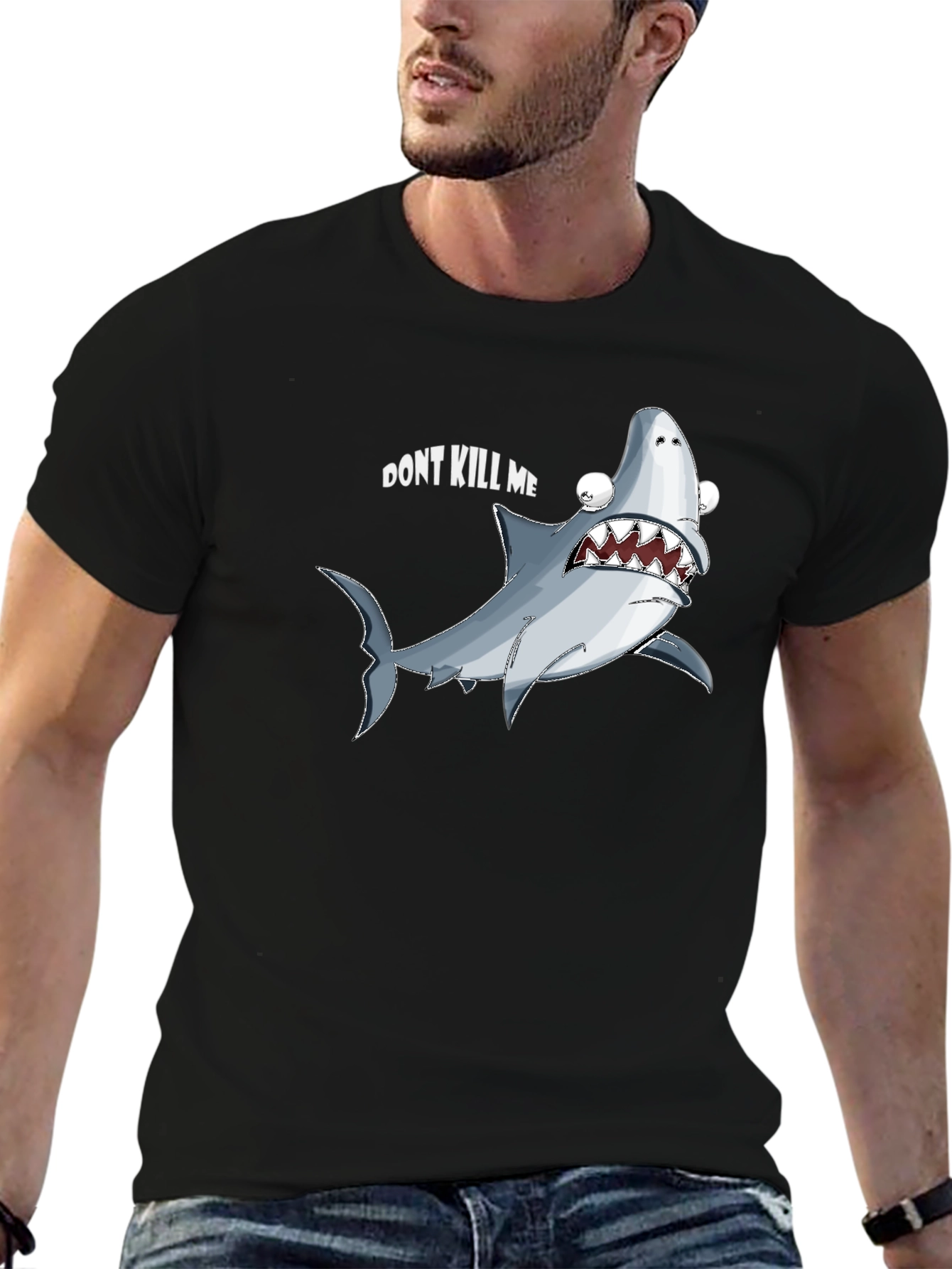 Black Funny Shark Graphic Tee - "Don't Kill Me" view 6