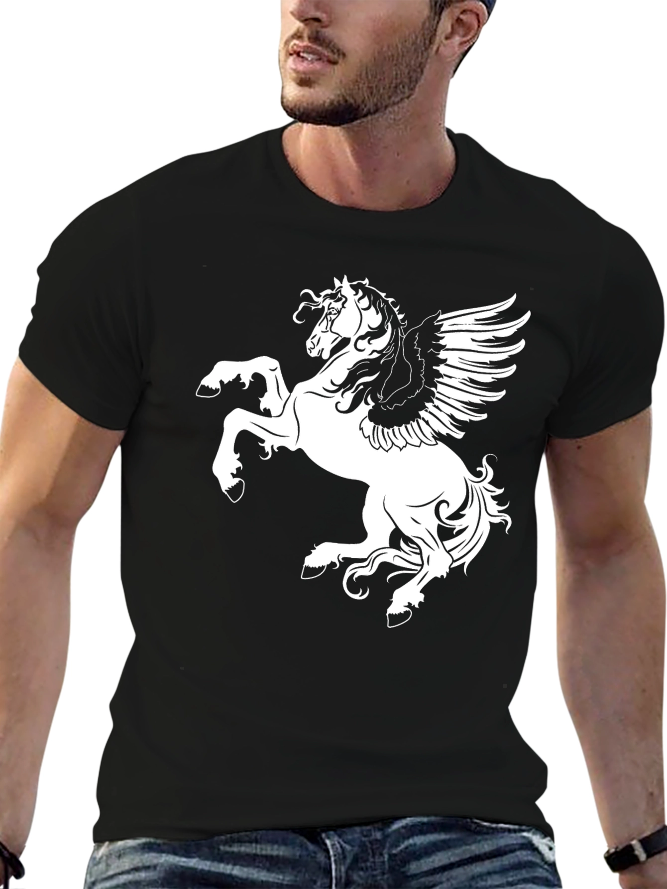 Black Black Pegasus Graphic Tee | Men's Casual Shirt view 6