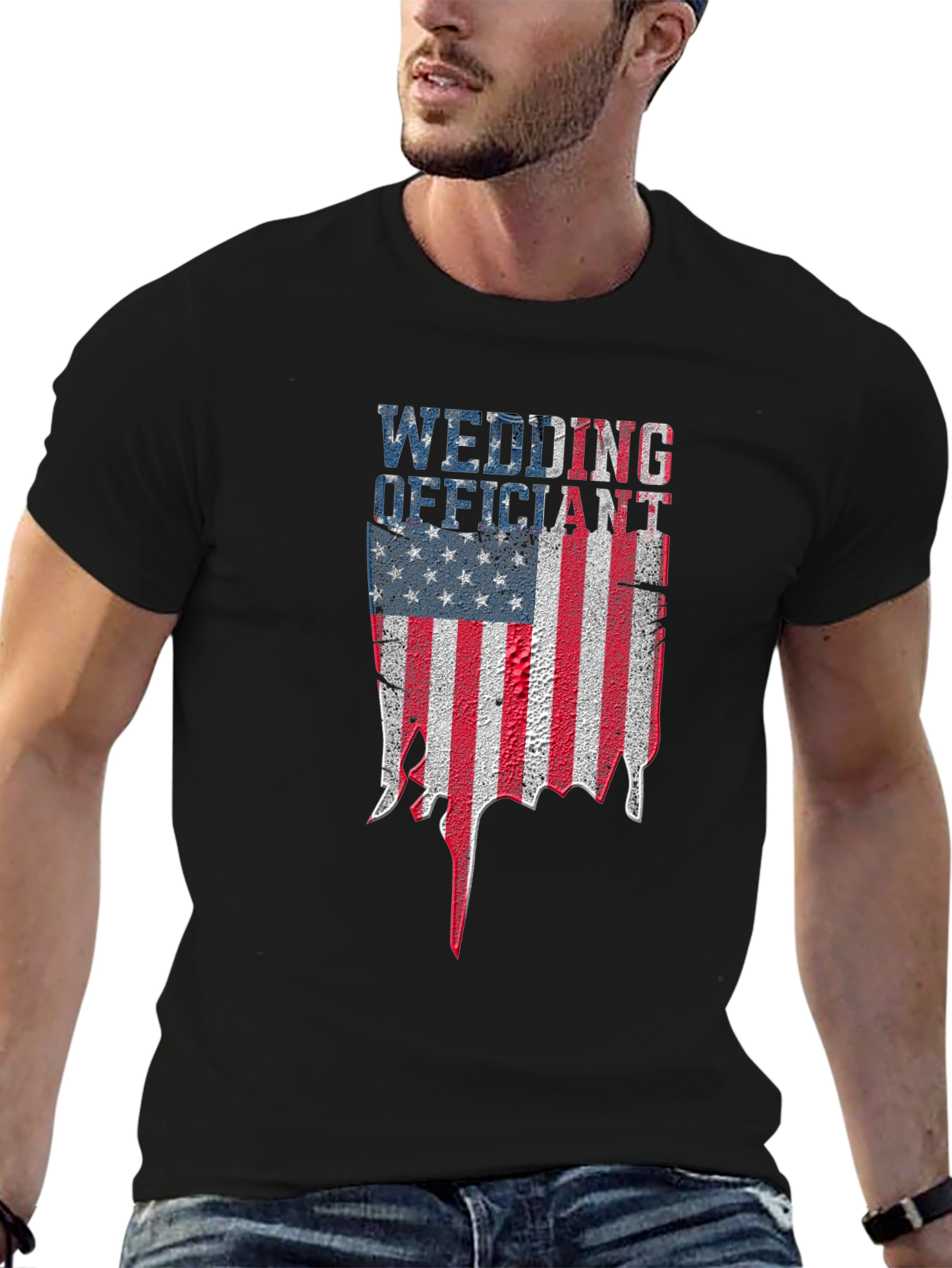 Black Wedding Officiant American Flag T-Shirt view 6