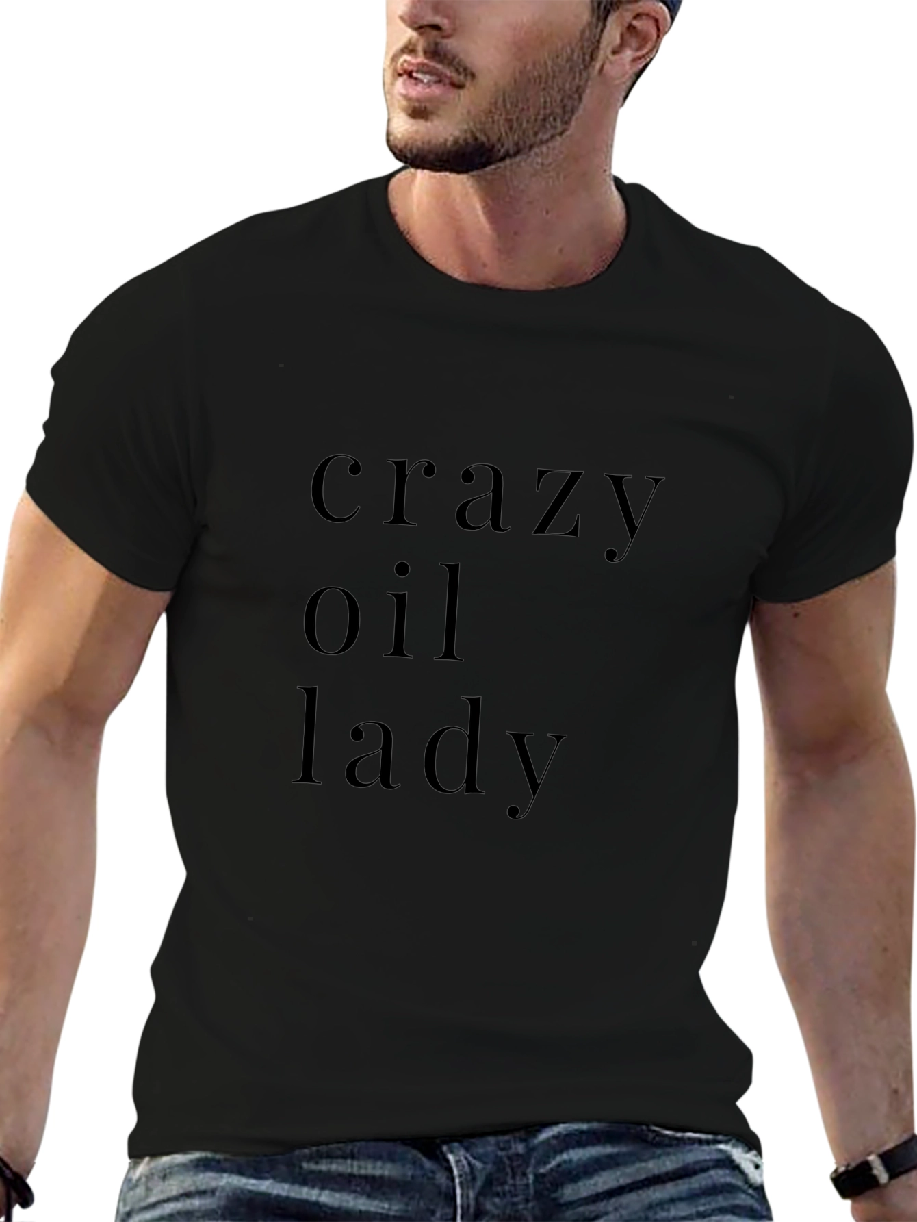 Black Crazy Oil Lady Graphic Tee - Black Crew Neck T-Shirt view 6