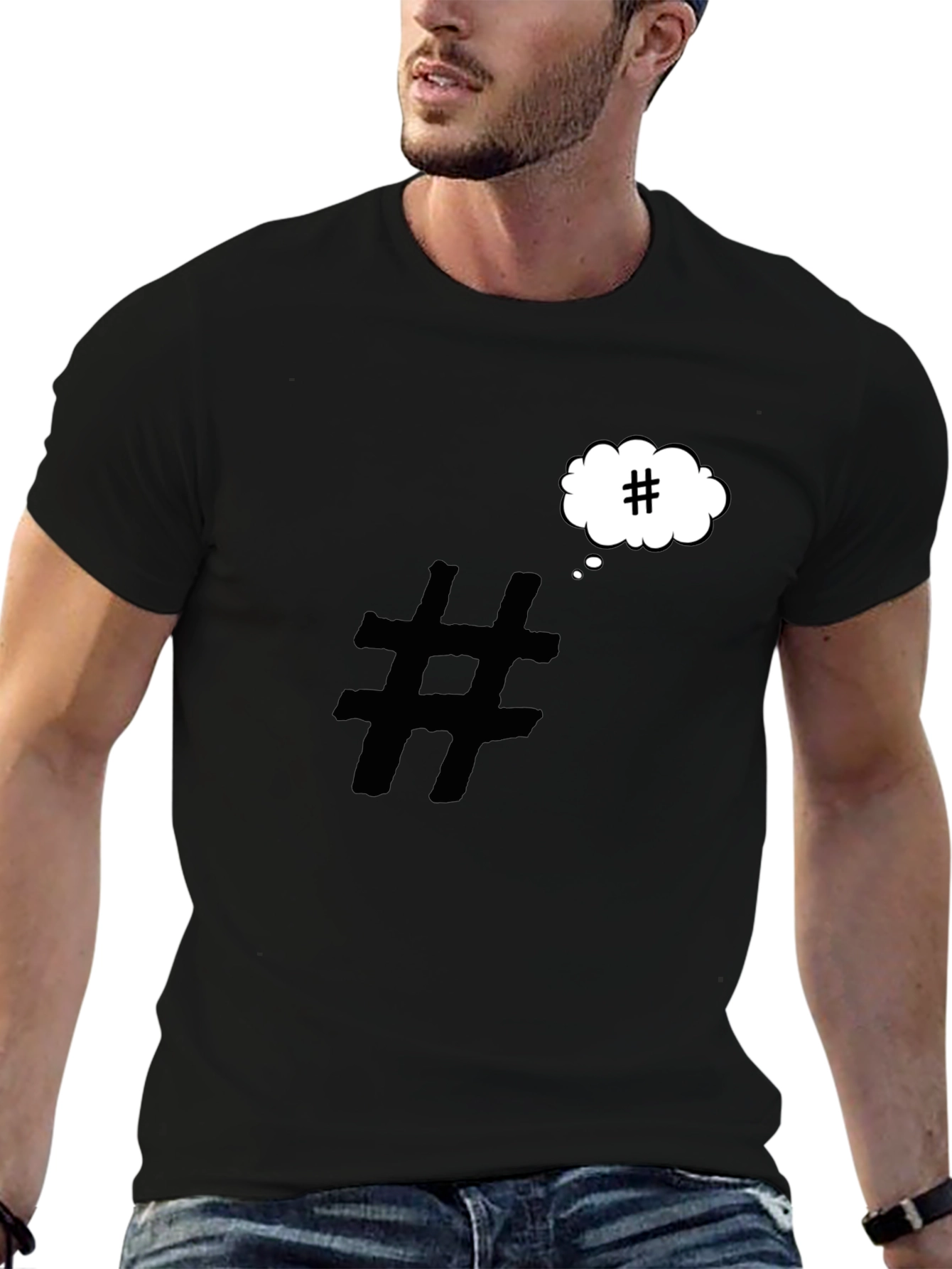 Black Hashtag Mind T-Shirt - Black Cotton Graphic Tee view 6