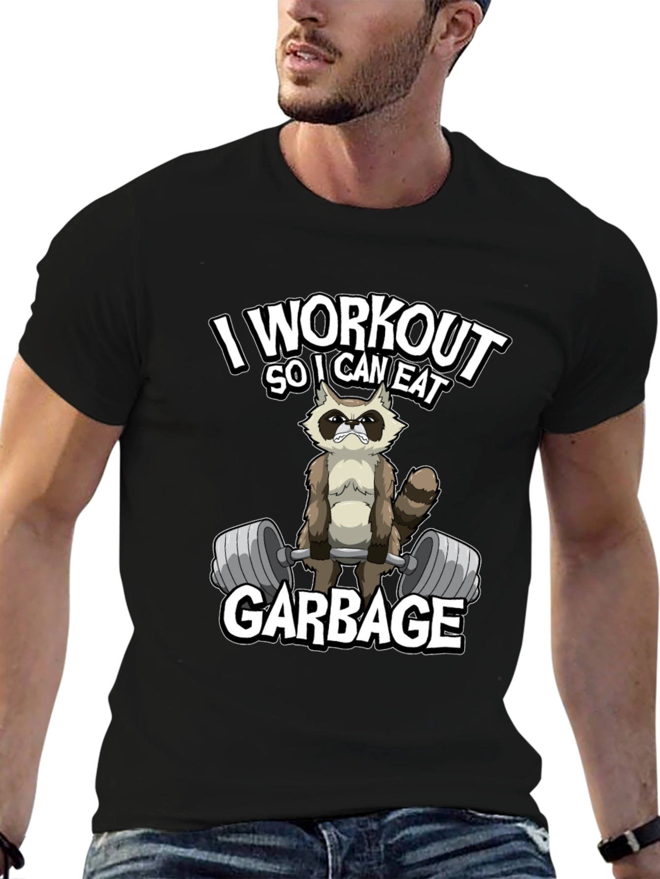 Black Workout Raccoon Graphic T-Shirt - Gym Humor view 6