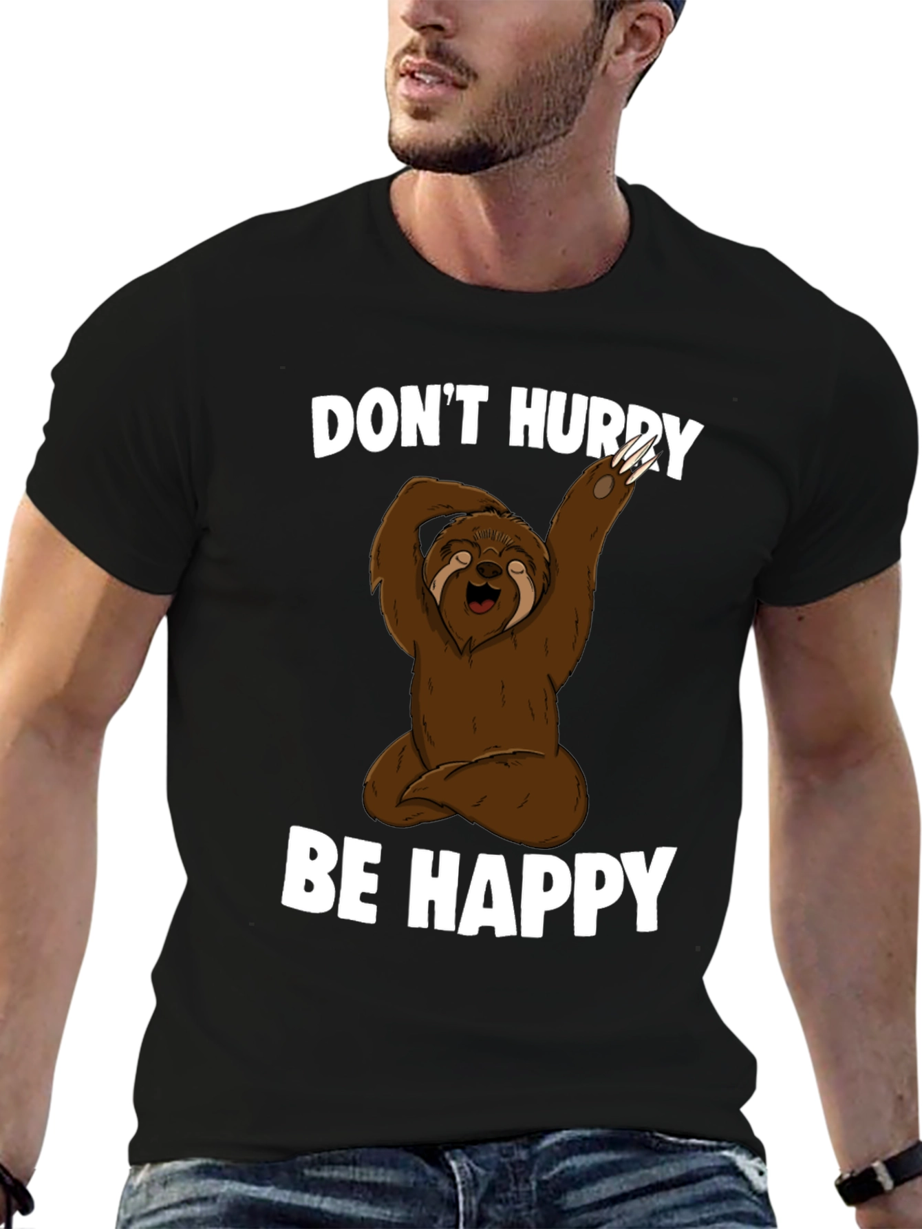 Black Sloth Yoga T-Shirt - Don't Hurry Be Happy view 6