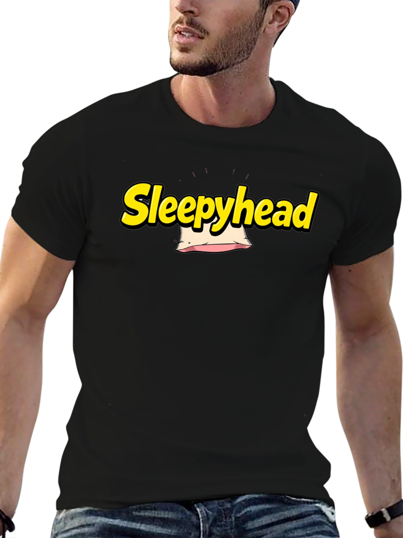 Black Sleepyhead Black T-Shirt - Funny Graphic Tee view 6