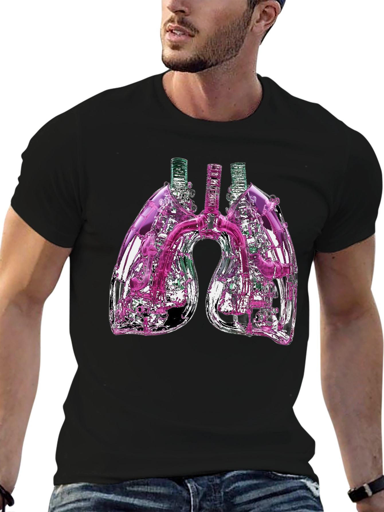 Black Abstract Lungs Graphic Tee - Black Cotton Blend view 6
