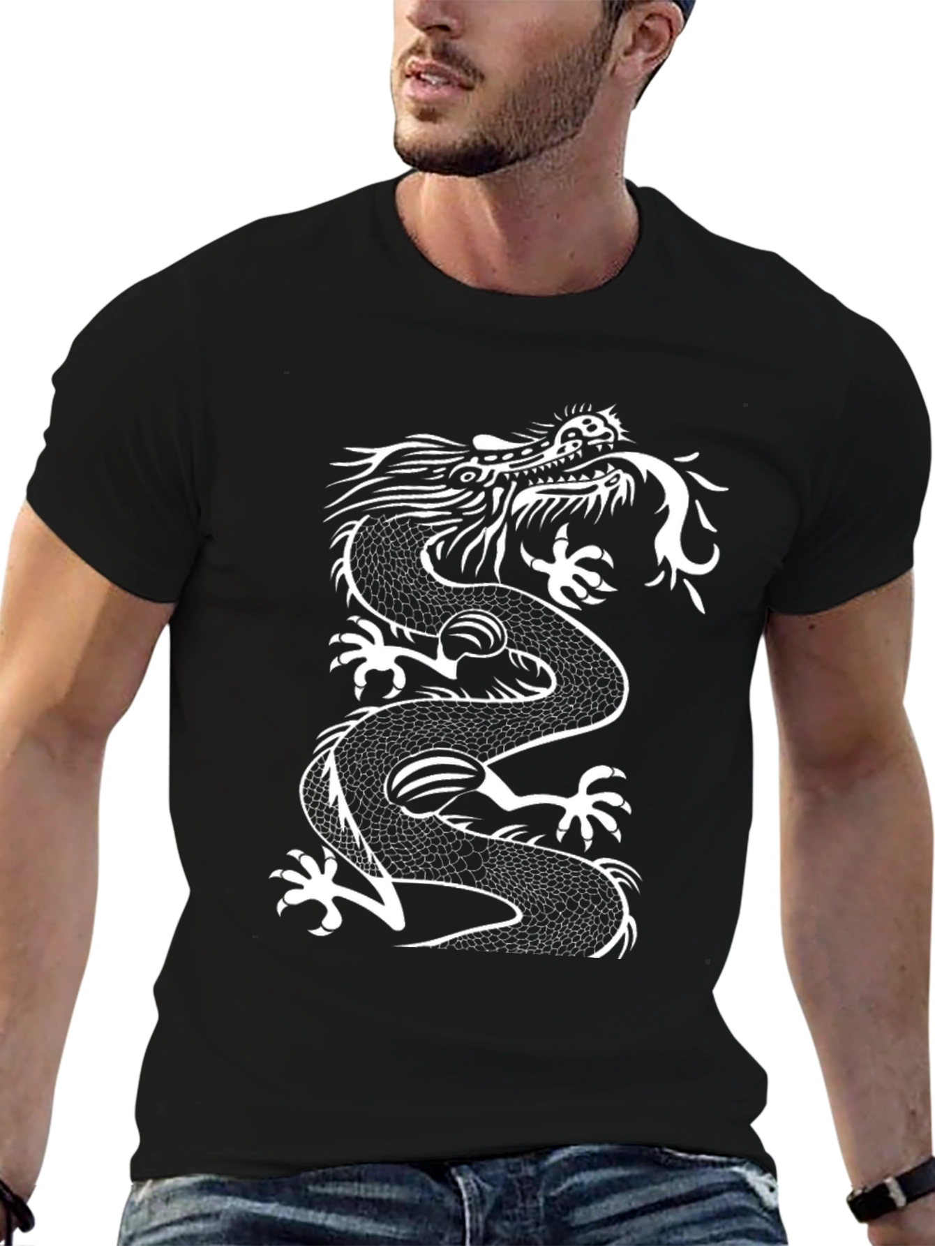 Black Dragon Graphic Tee - Men's Black Cotton T-Shirt view 6