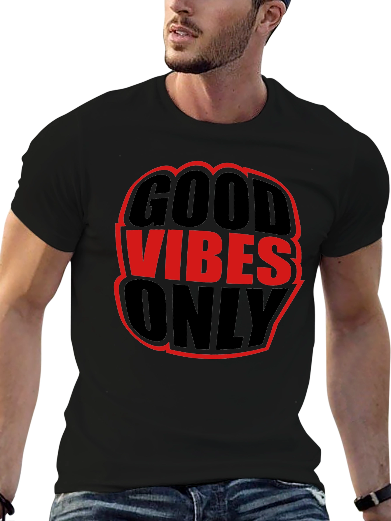 Black Good Vibes Only Graphic Tee - Black view 6