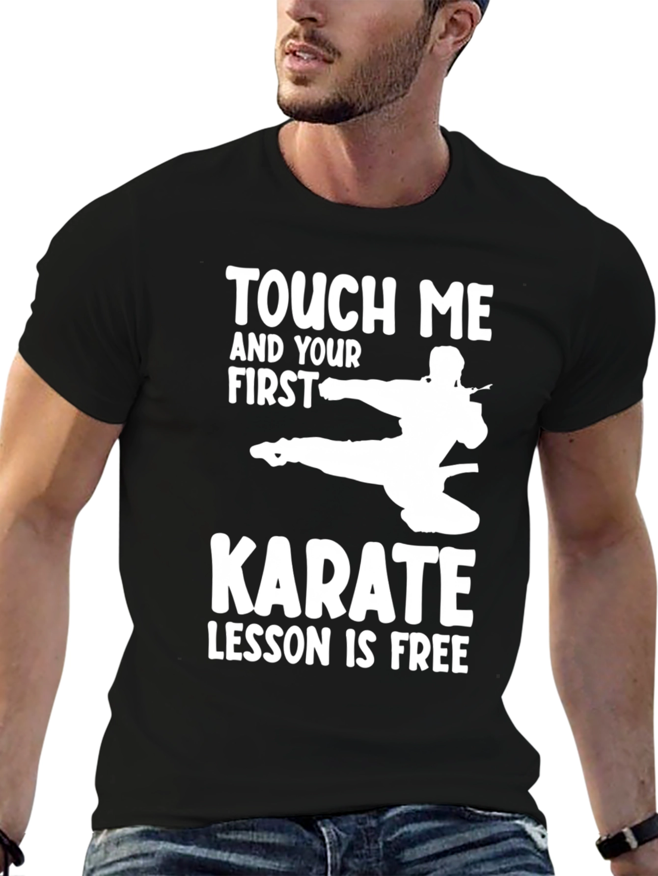 Black Touch Me Karate Free Lesson Funny T-Shirt view 6