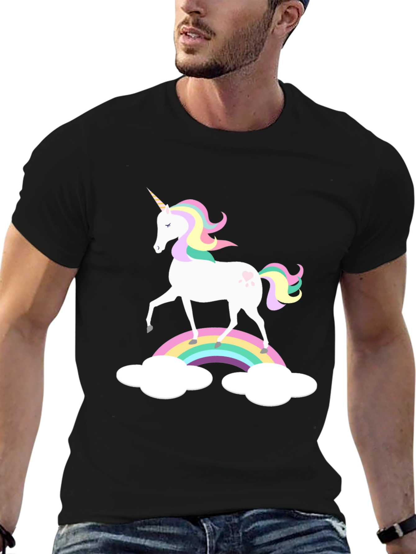 Black Rainbow Unicorn Graphic Tee - Black Cotton Blend view 6
