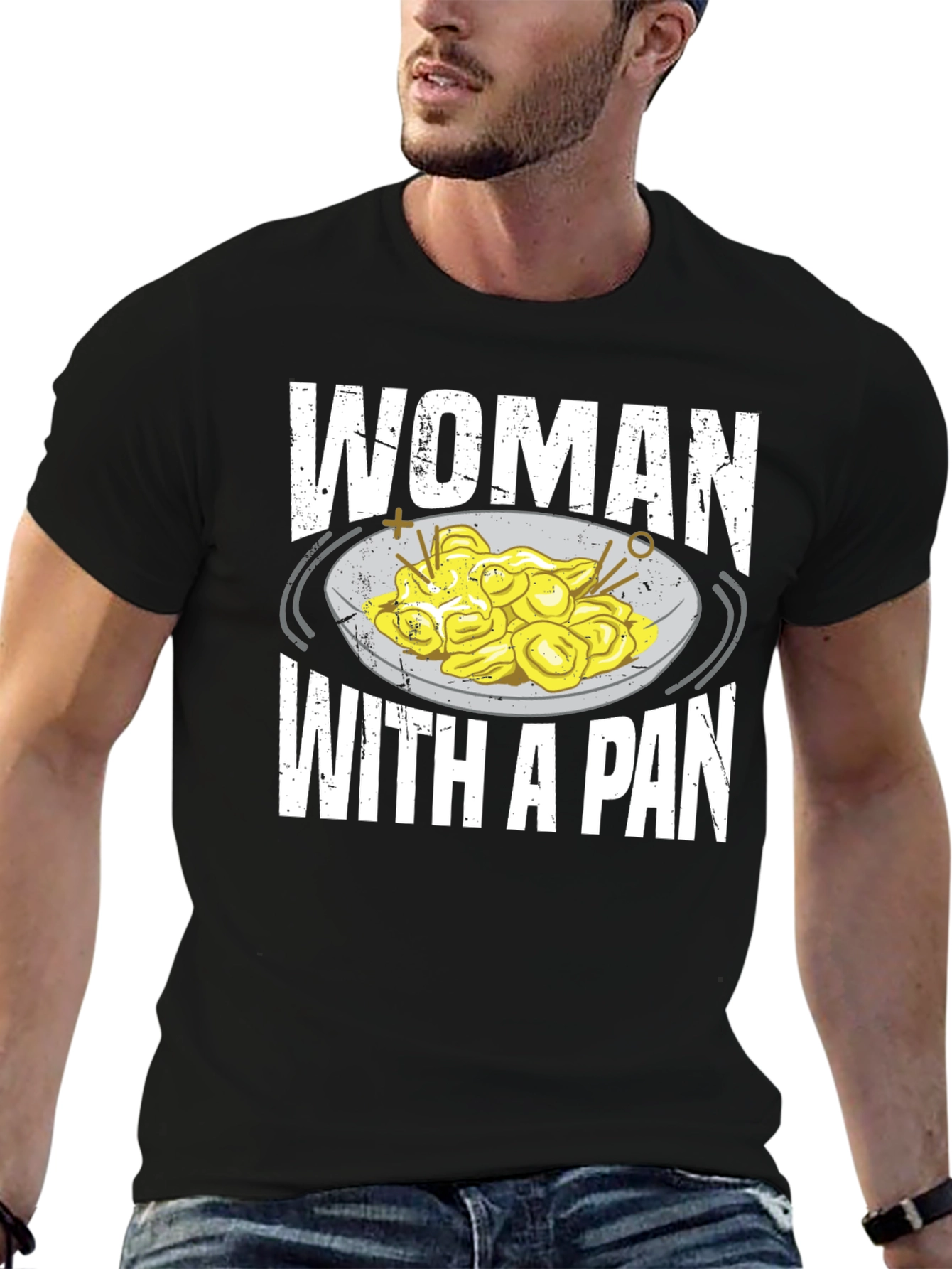 Black Woman With A Pan T-Shirt Funny Pasta Foodie Tee view 6