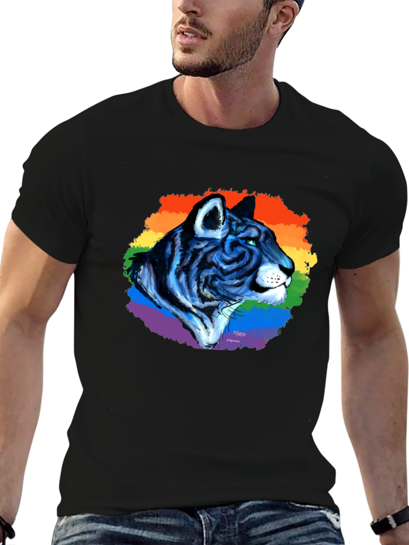 Black Rainbow Tiger Graphic Tee - Pride T-Shirt view 6