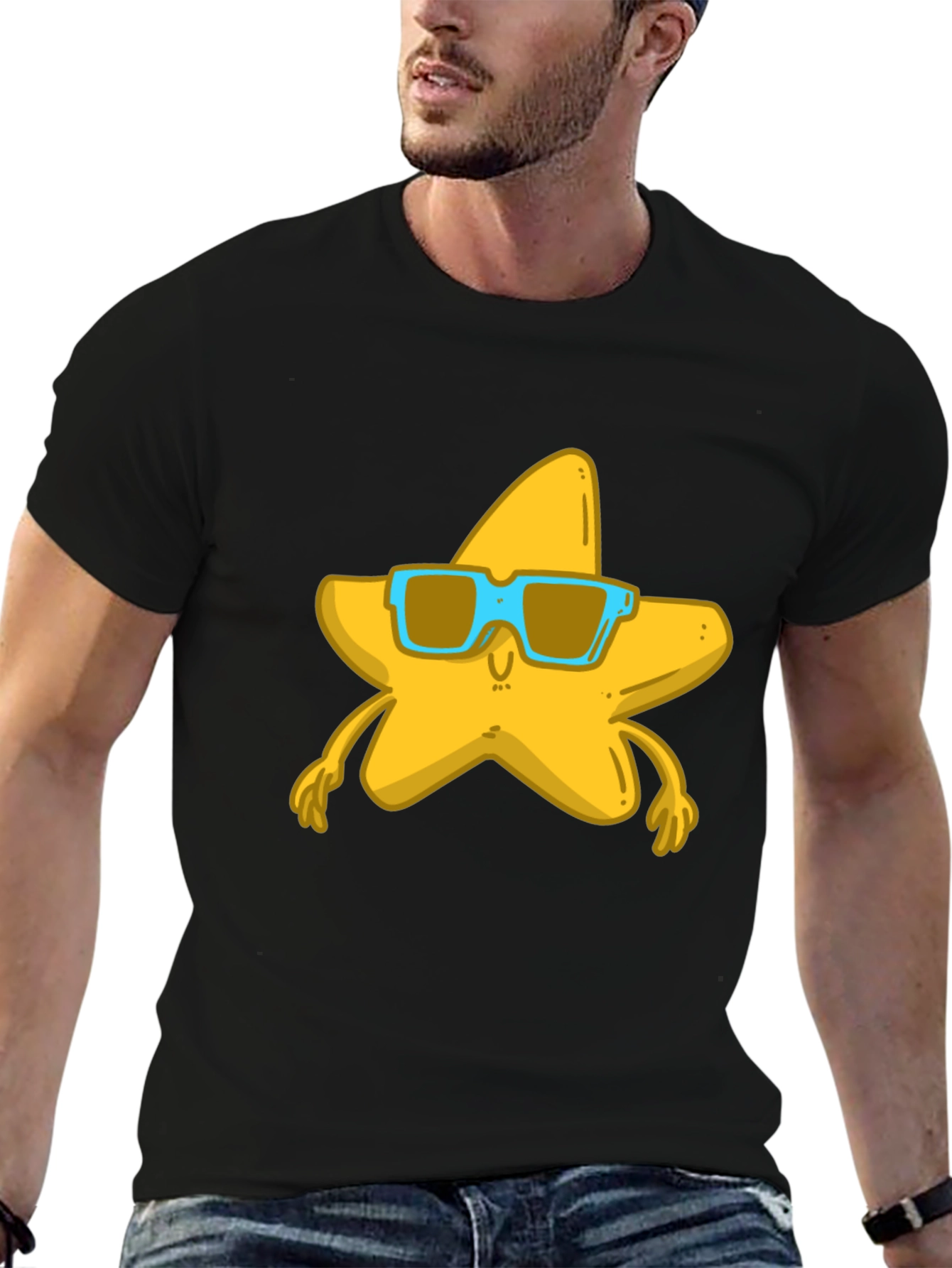 Black Star with Shades Black Graphic T-Shirt view 6