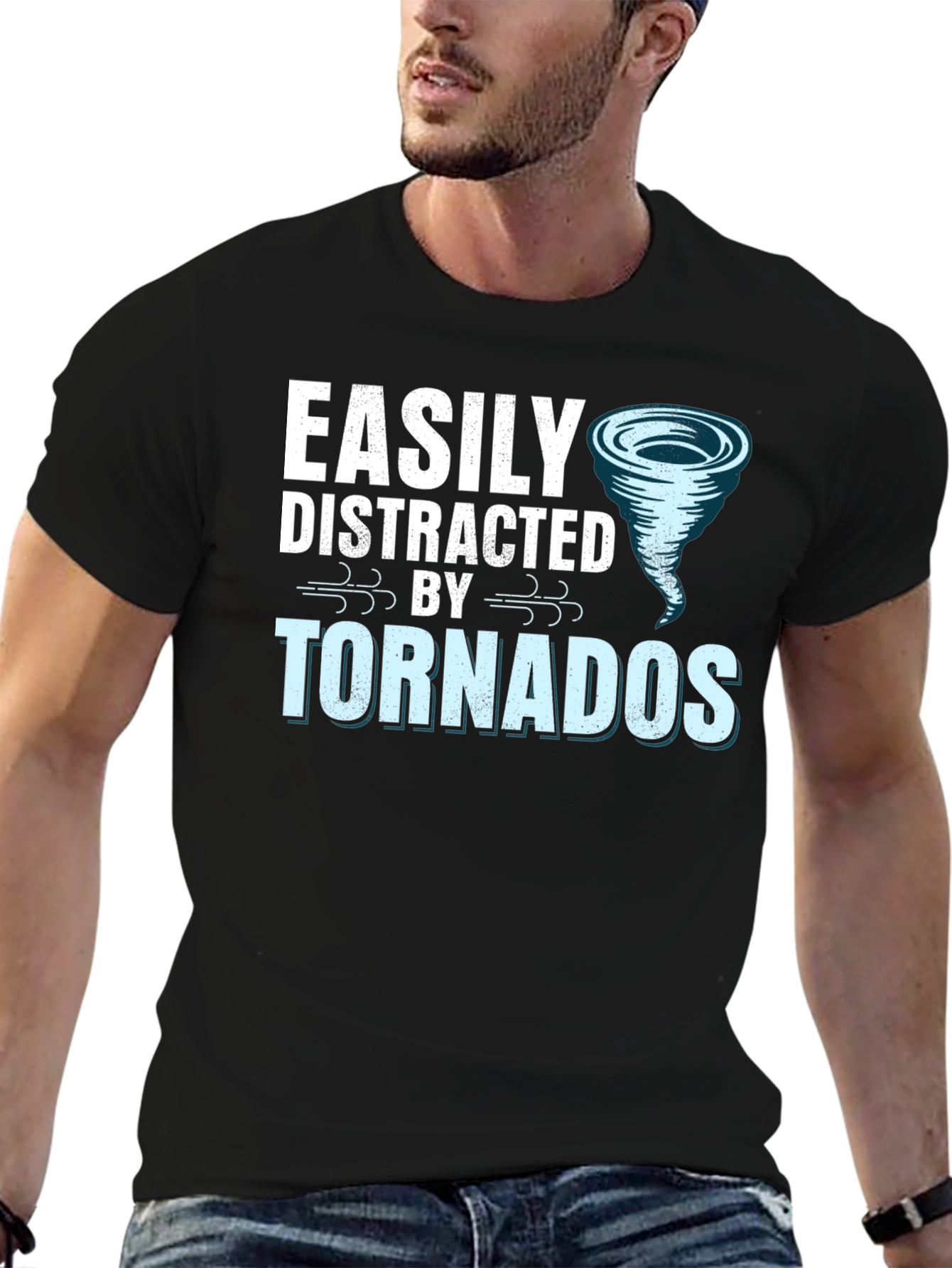 Black Easily Distracted by Tornadoes Graphic Tee view 6