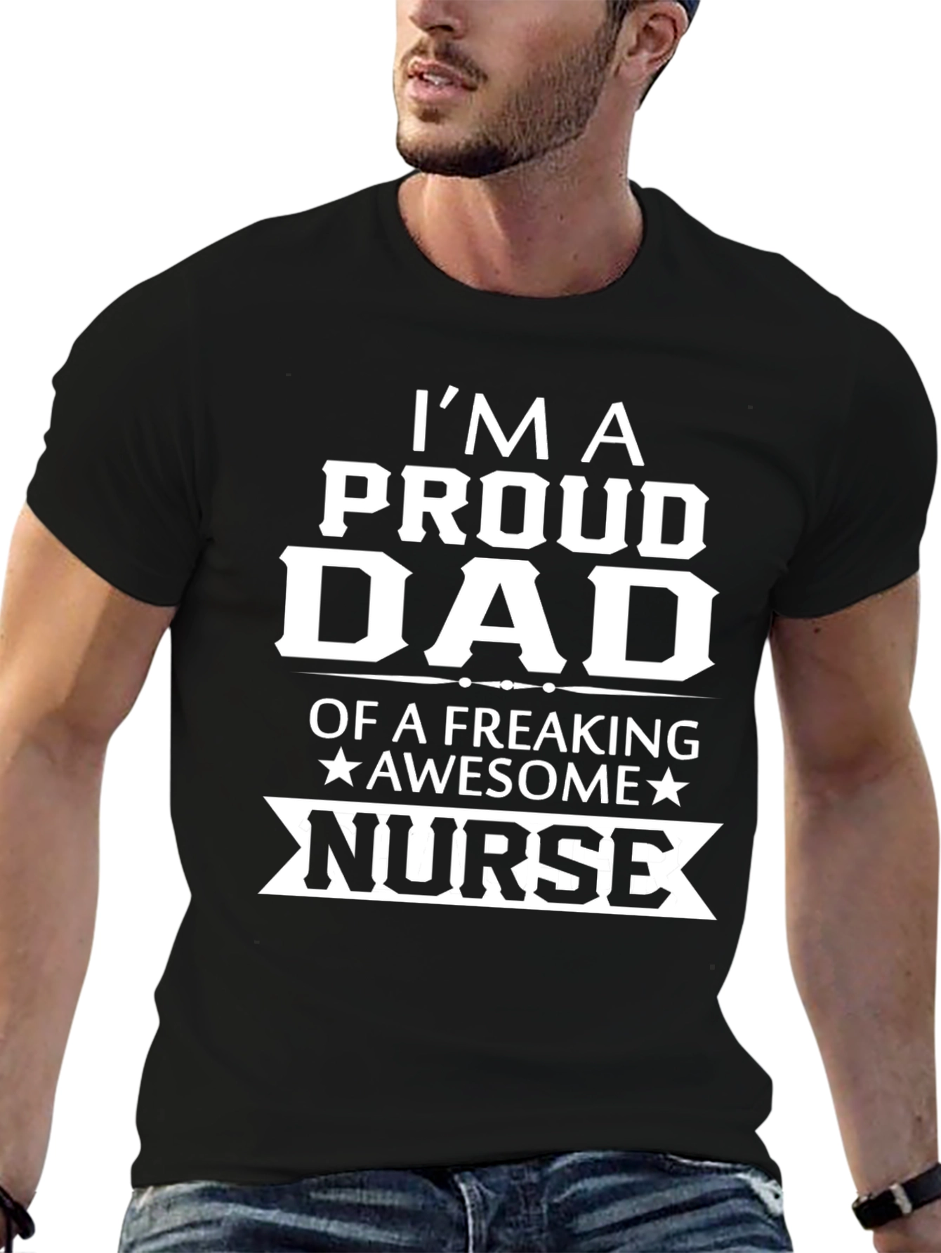 Black Proud Dad of a Freaking Awesome Nurse T-Shirt view 6