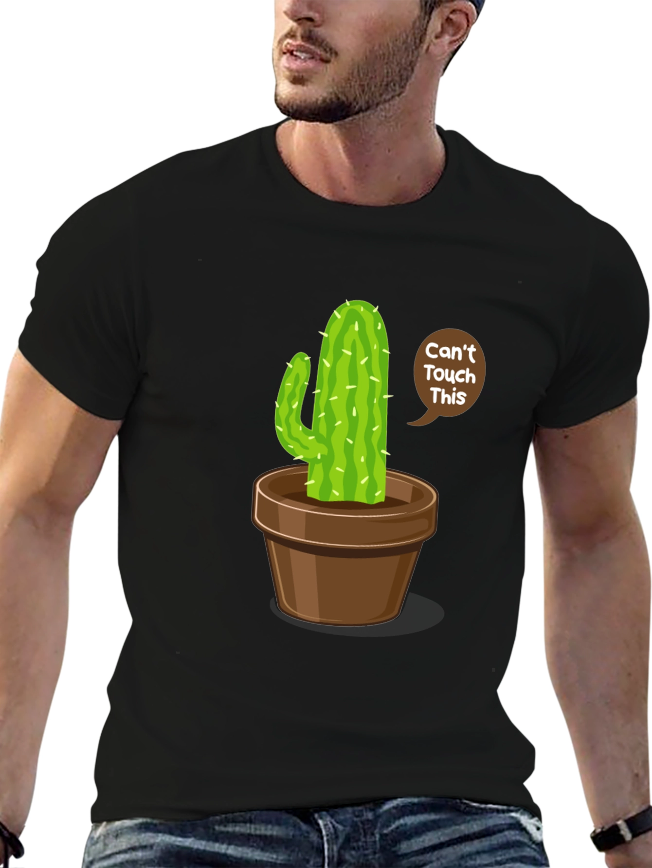 Black Cactus Humor Graphic Tee - 'Can't Touch This' Shirt view 6