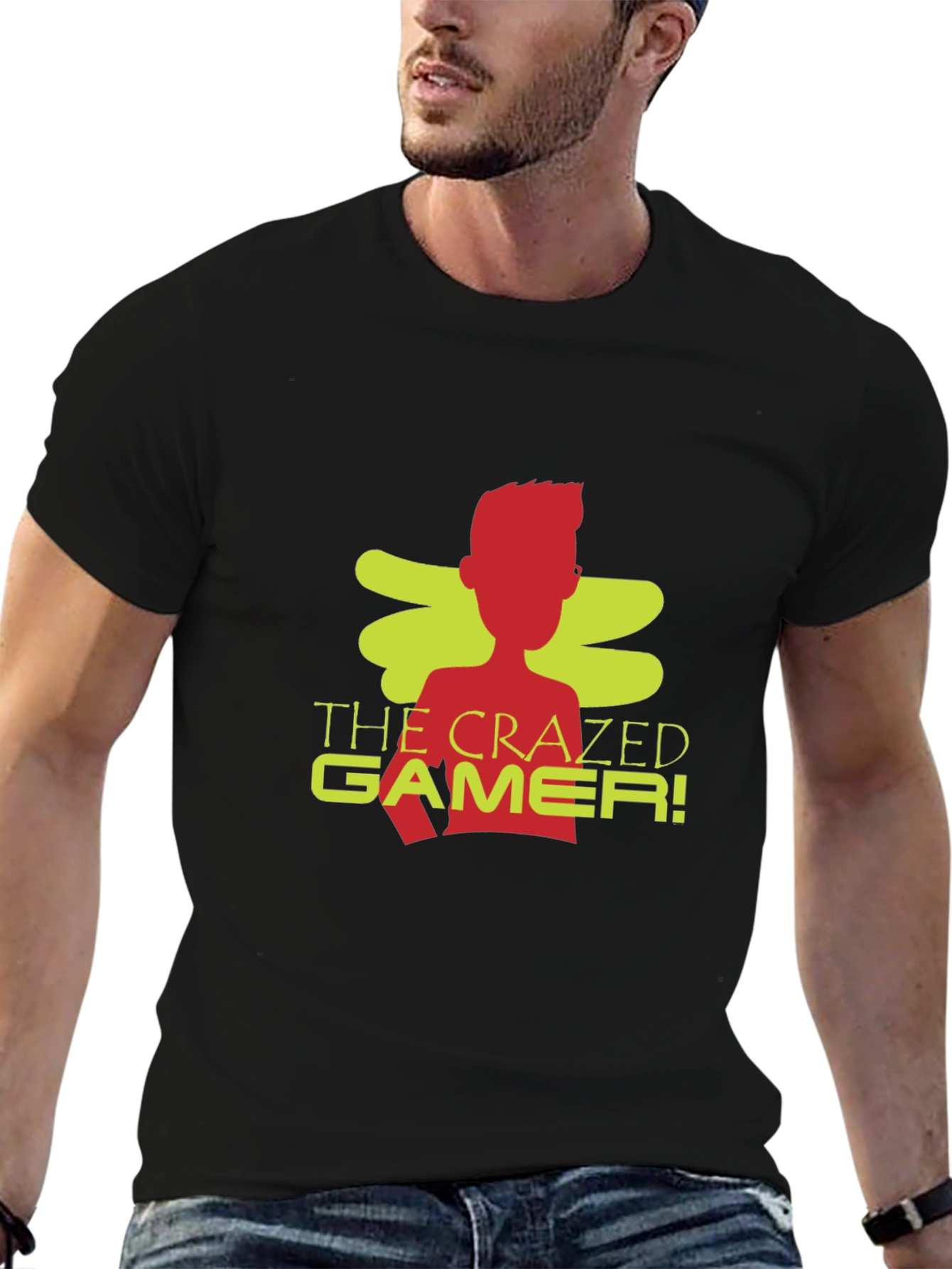 Black The Crazed Gamer! Black Crew Neck T-Shirt view 6