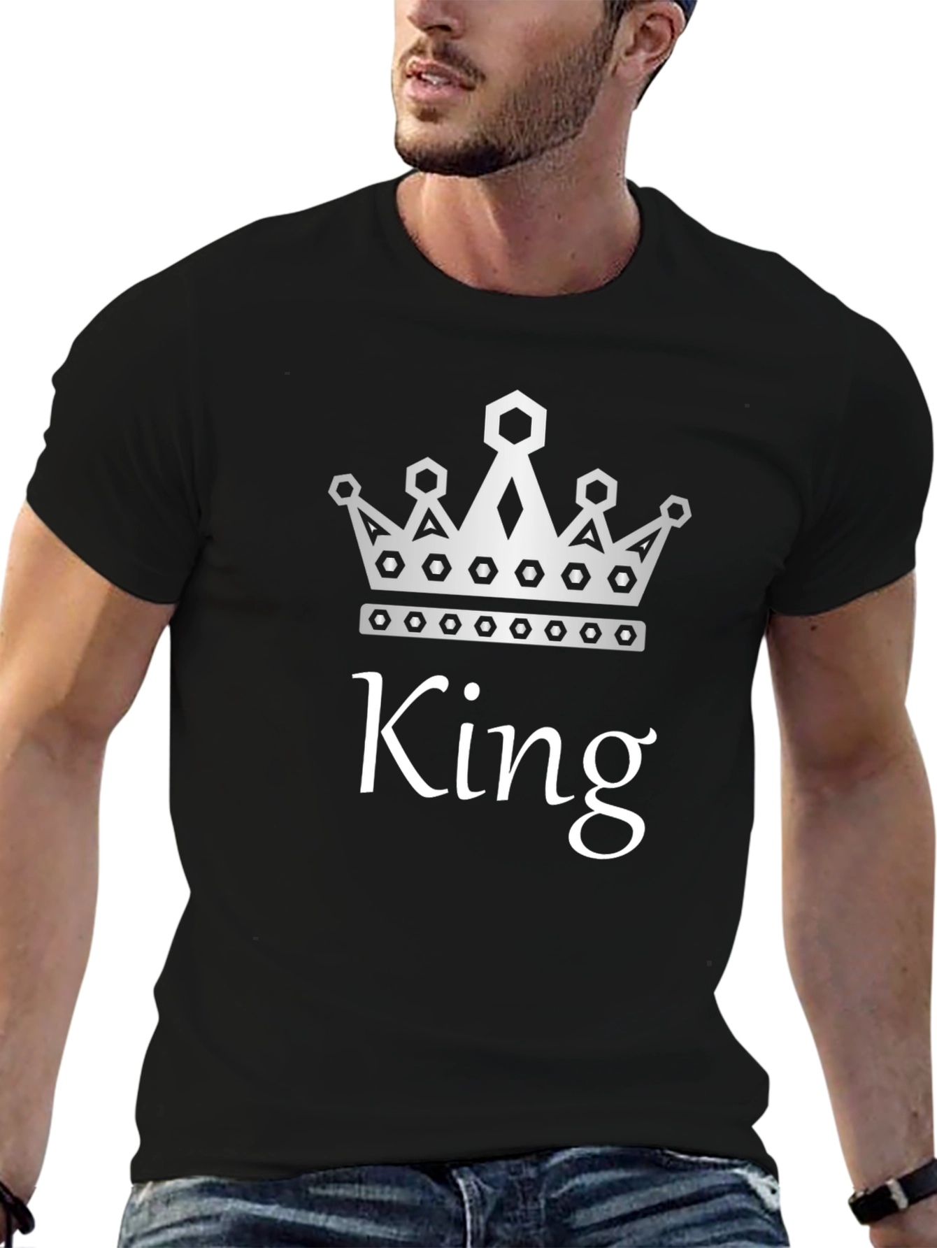 Black King Graphic T-Shirt - Black Crew Neck Tee view 6