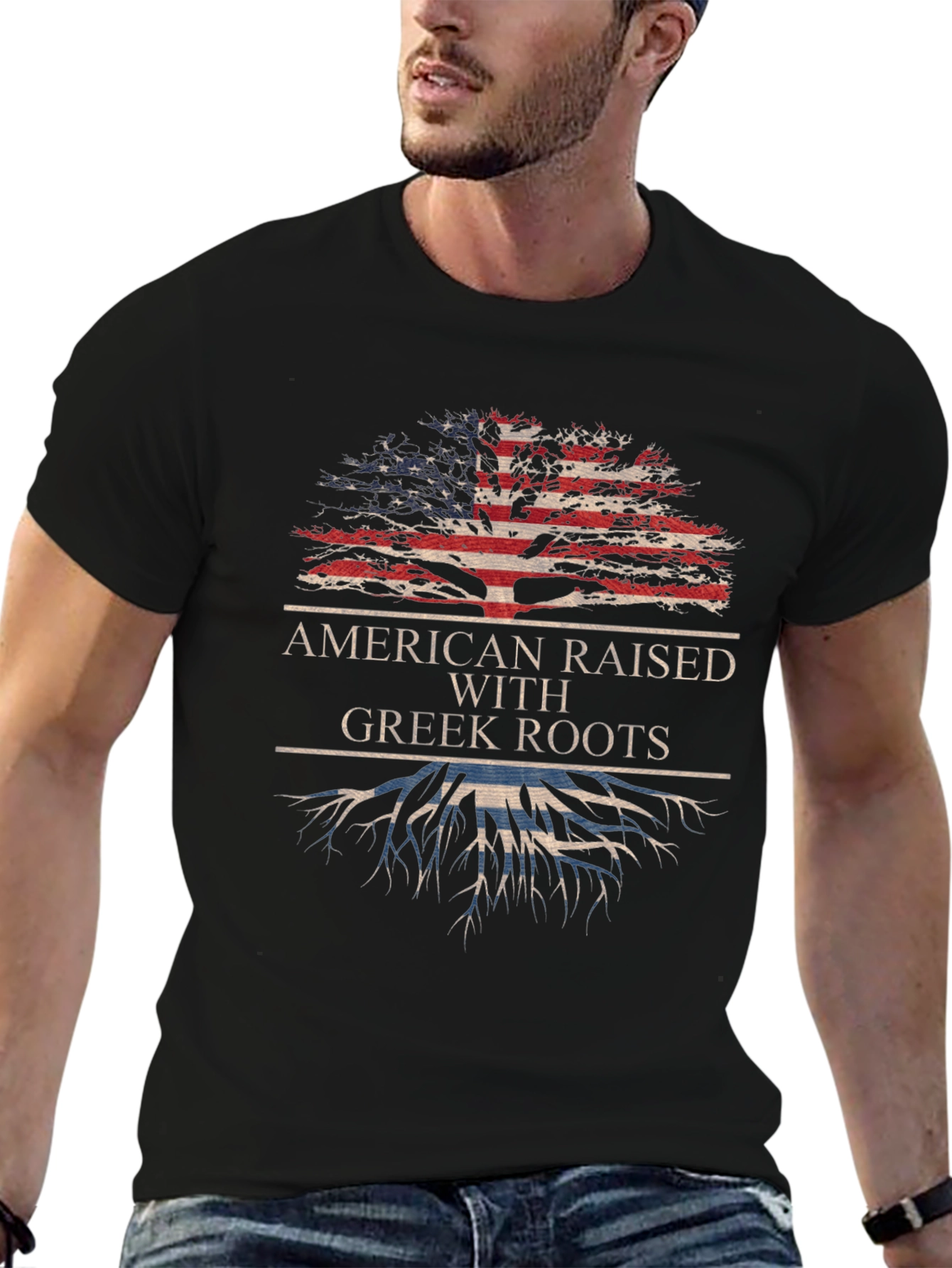 Black American Raised with Greek Roots Tee view 6