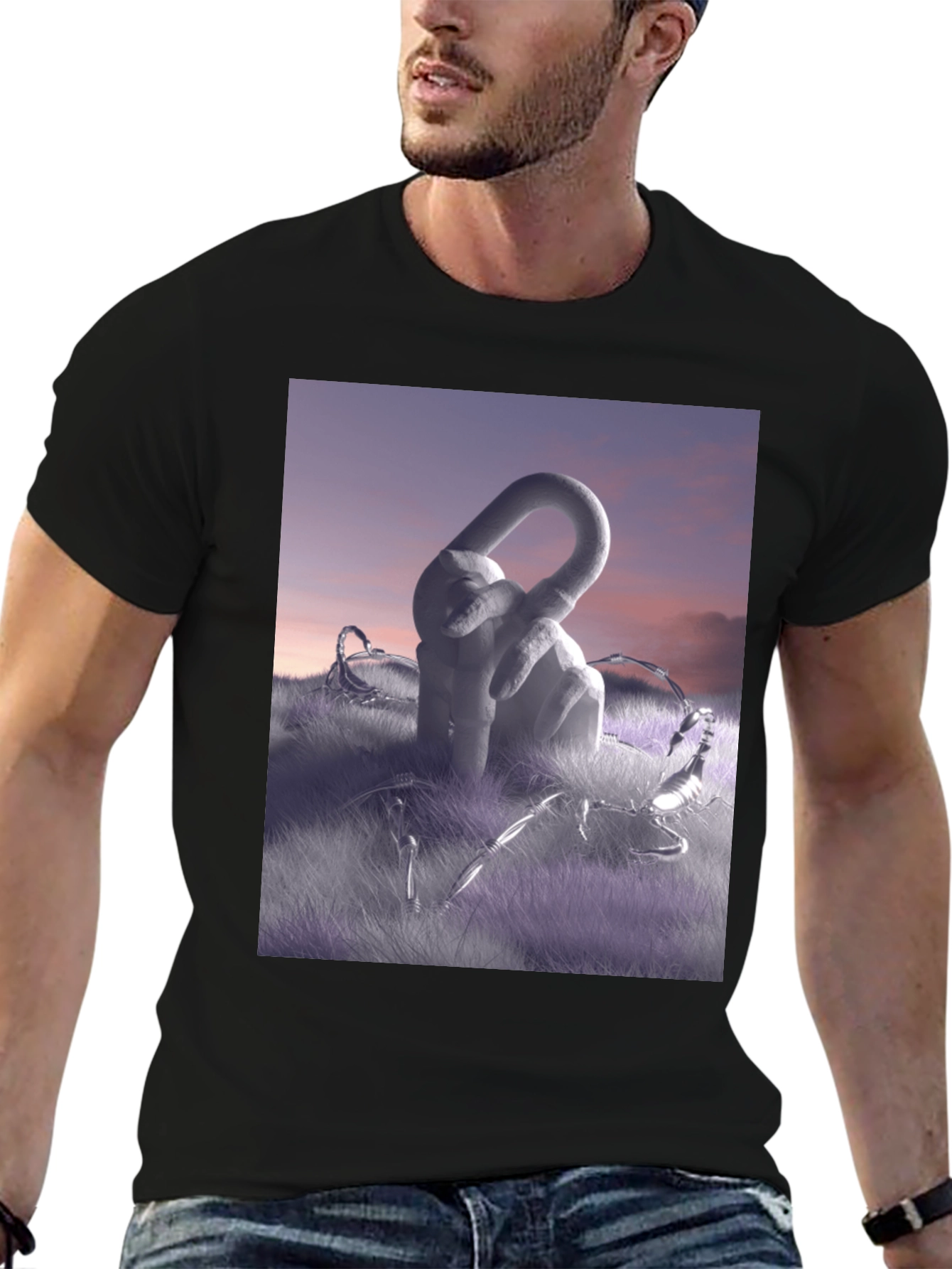 Black Abstract Sculpture Graphic Tee - Modern Art Shirt view 6