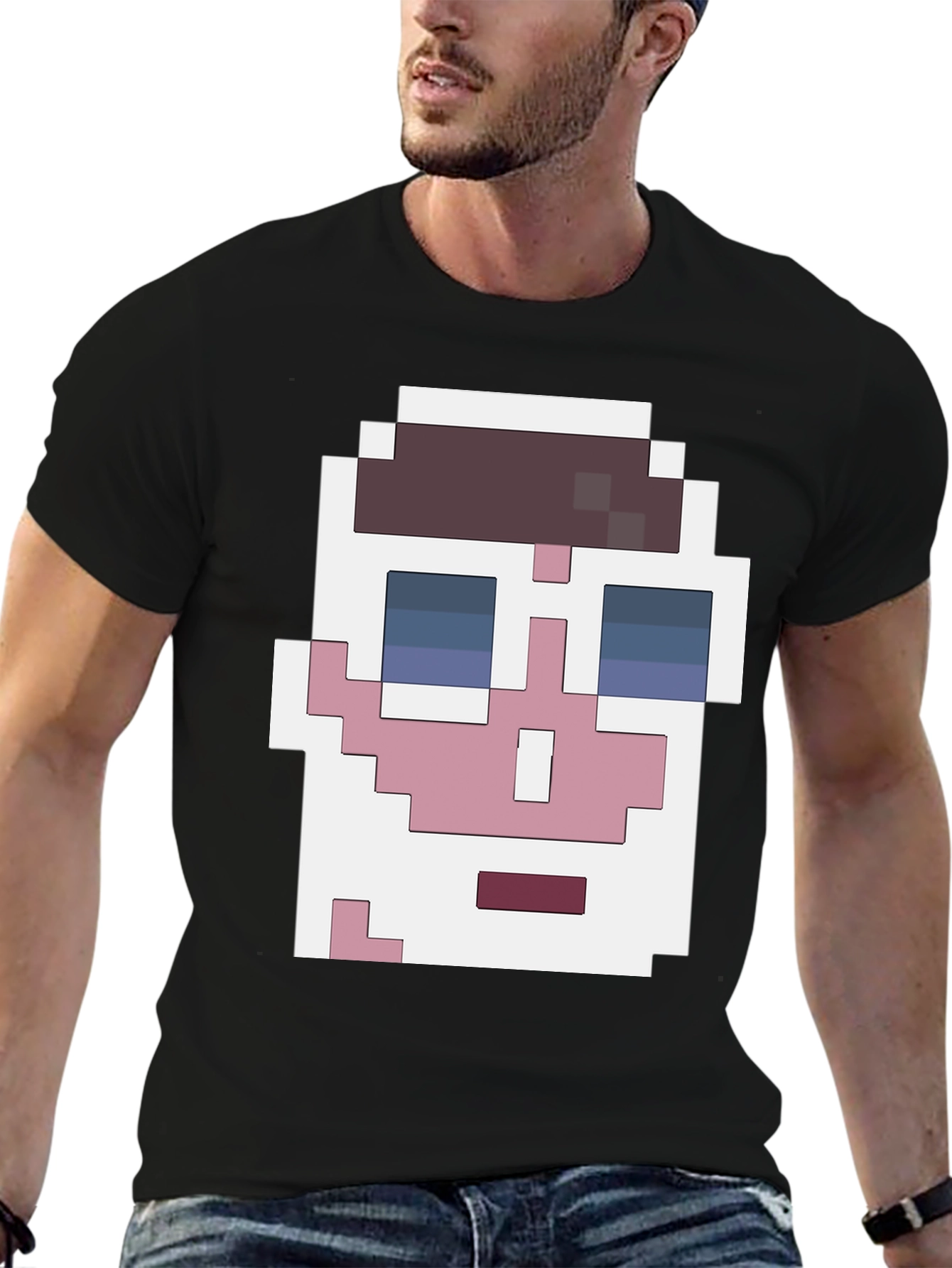 Black Pixelated Face Graphic T-Shirt - Cool Retro Style view 6