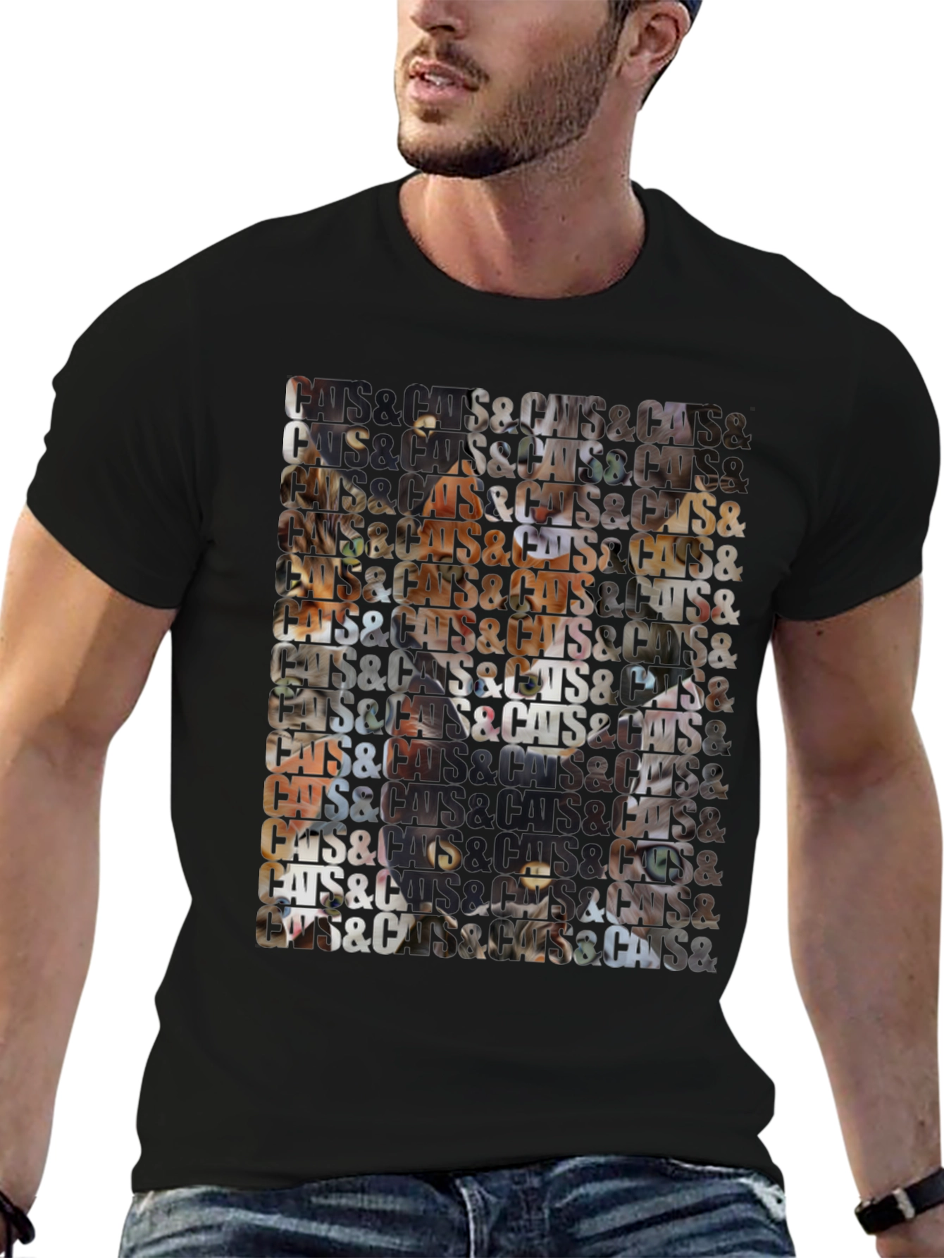 Black Cats Patterned Graphic T-Shirt view 6
