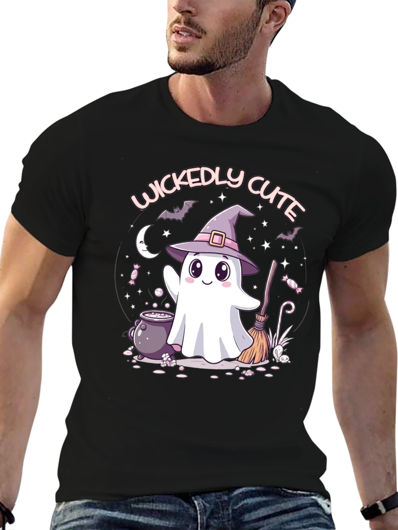 Black Wickedly Cute Halloween Ghost T-Shirt view 6