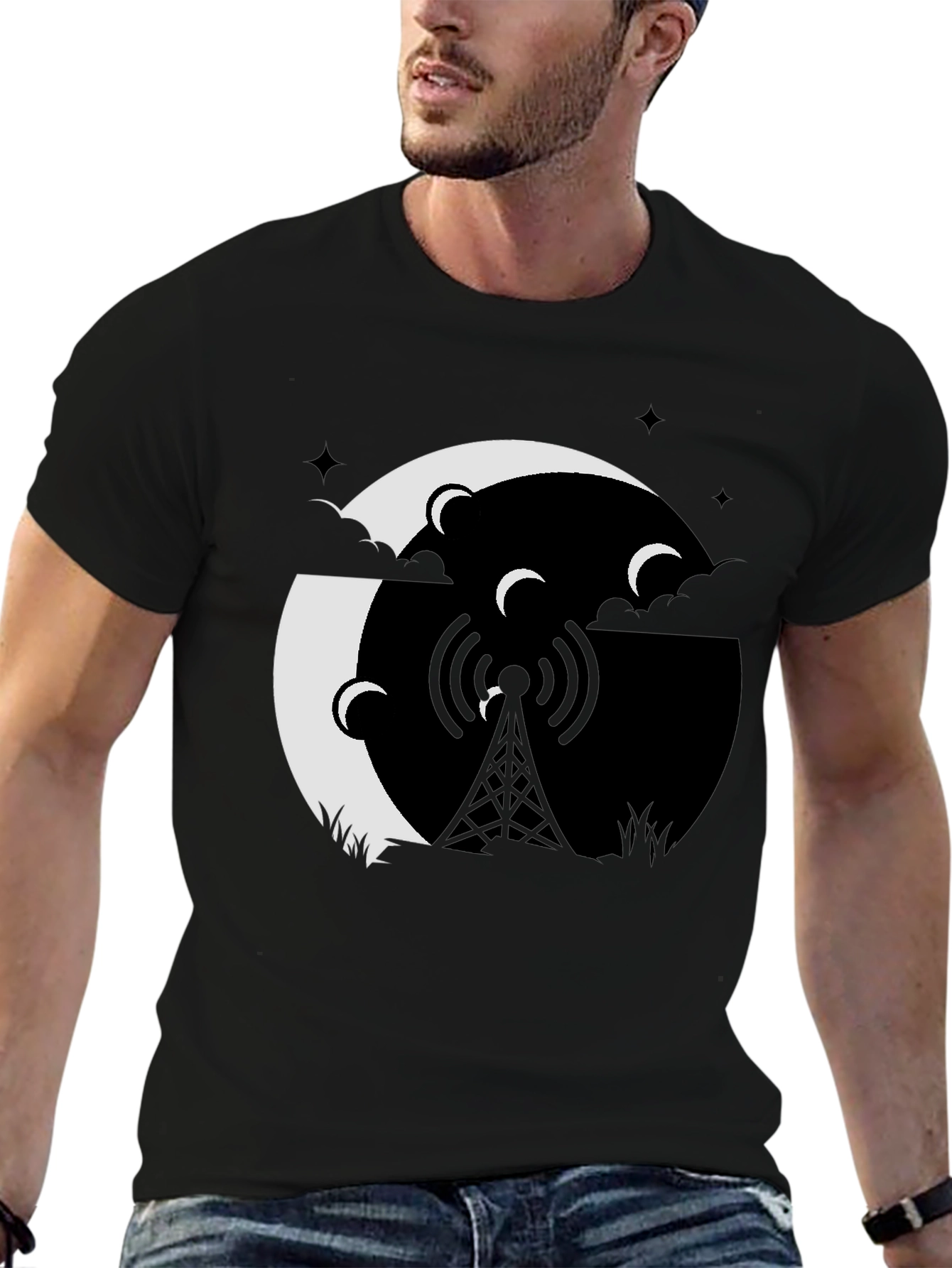 Black Mystic Night Tower Graphic Tee - Black view 6