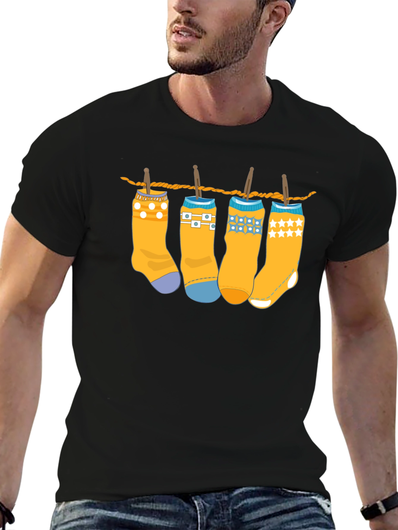 Black Novelty Socks on Clothesline Graphic Tee - Unisex view 6