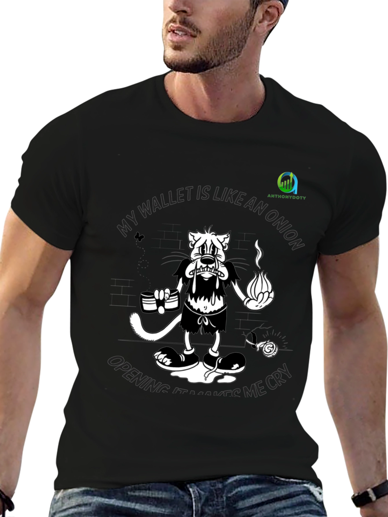 Black Funny "Wallet Like An Onion" Graphic Black T-Shirt view 6