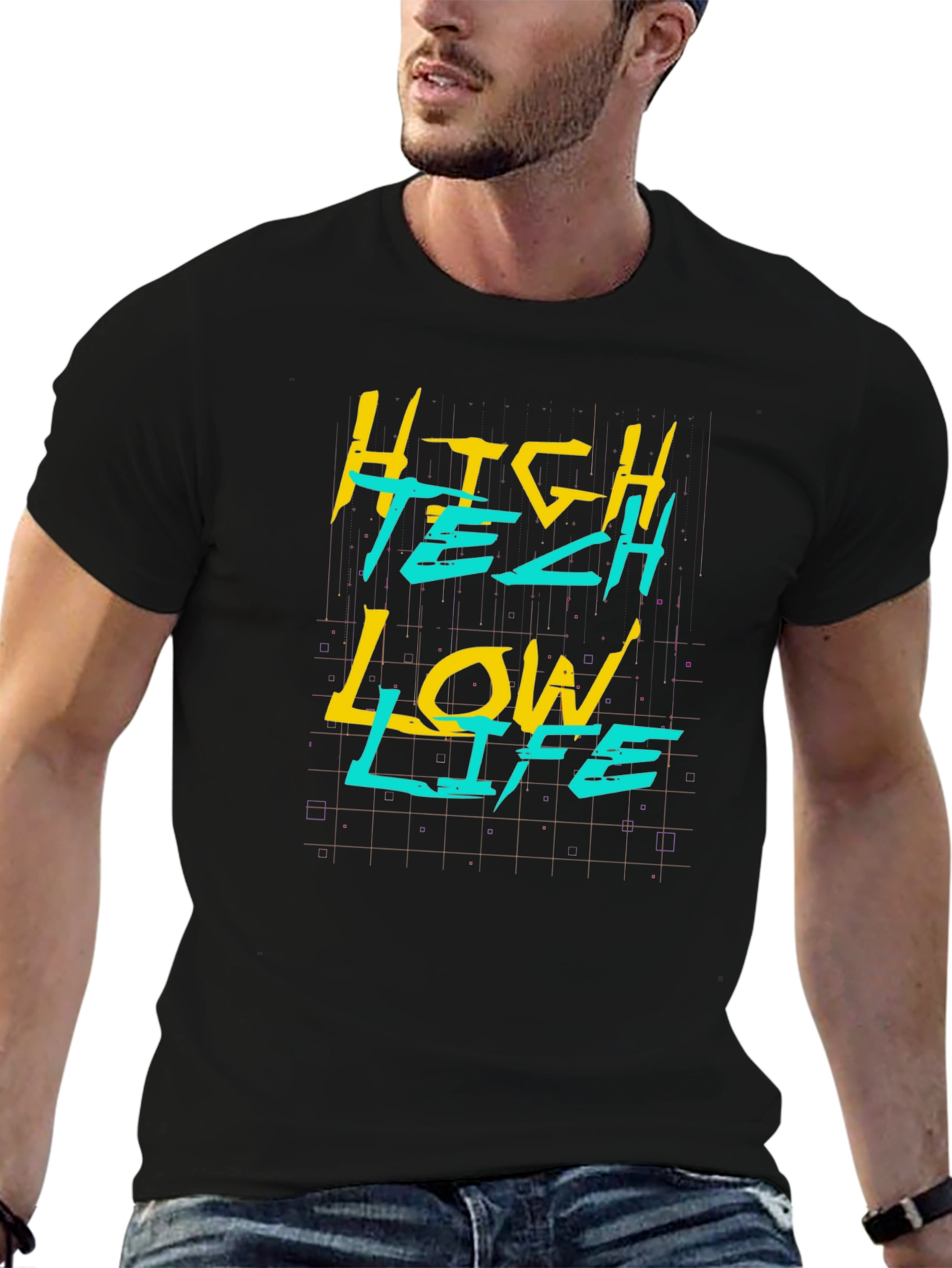 Black High Tech Low Life Graphic Tee - Black Cotton Blend view 6