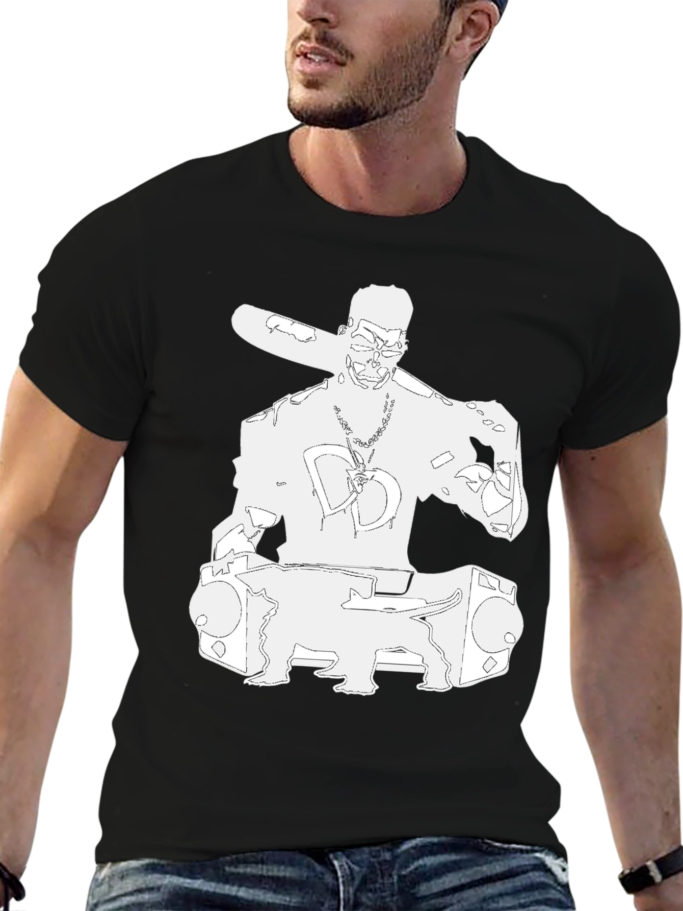 Black Black T-Shirt with White Graphic view 6